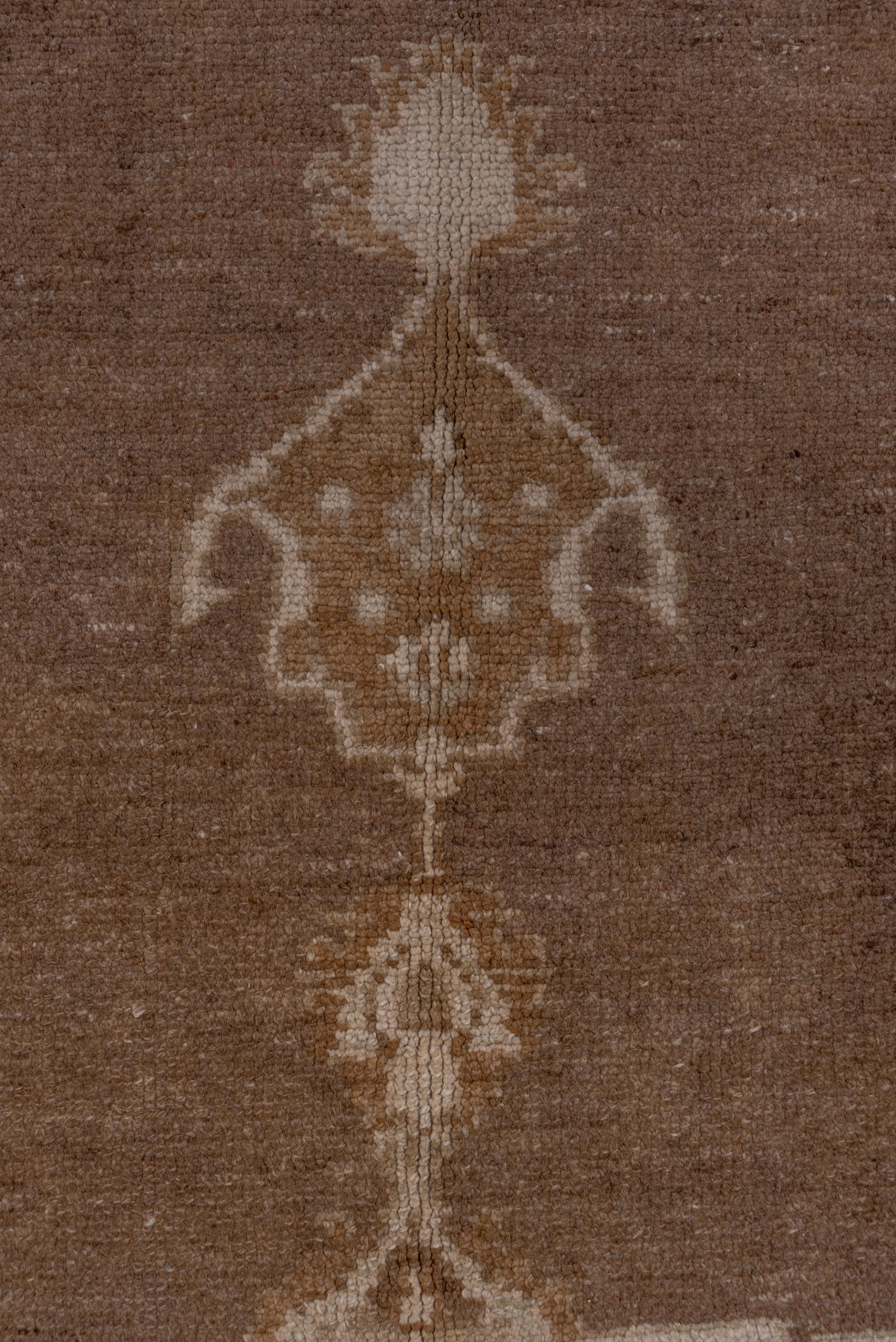 Antique Turkish Oushak Carpet, Brown Field, Light Brown Borders, Circa 1930s For Sale 5