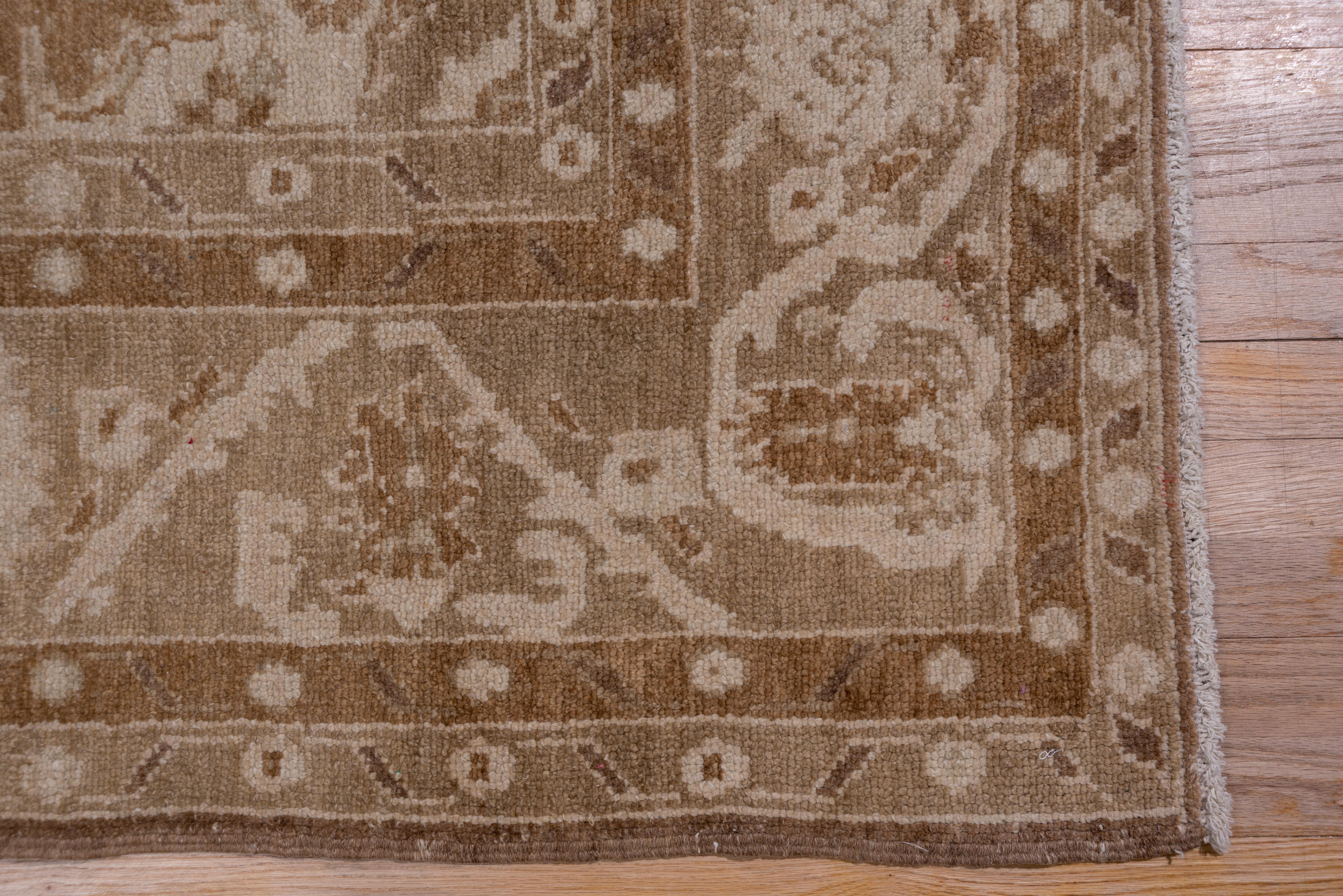 Antique Turkish Oushak Carpet, Brown Field, Light Brown Borders, Circa 1930s For Sale 2