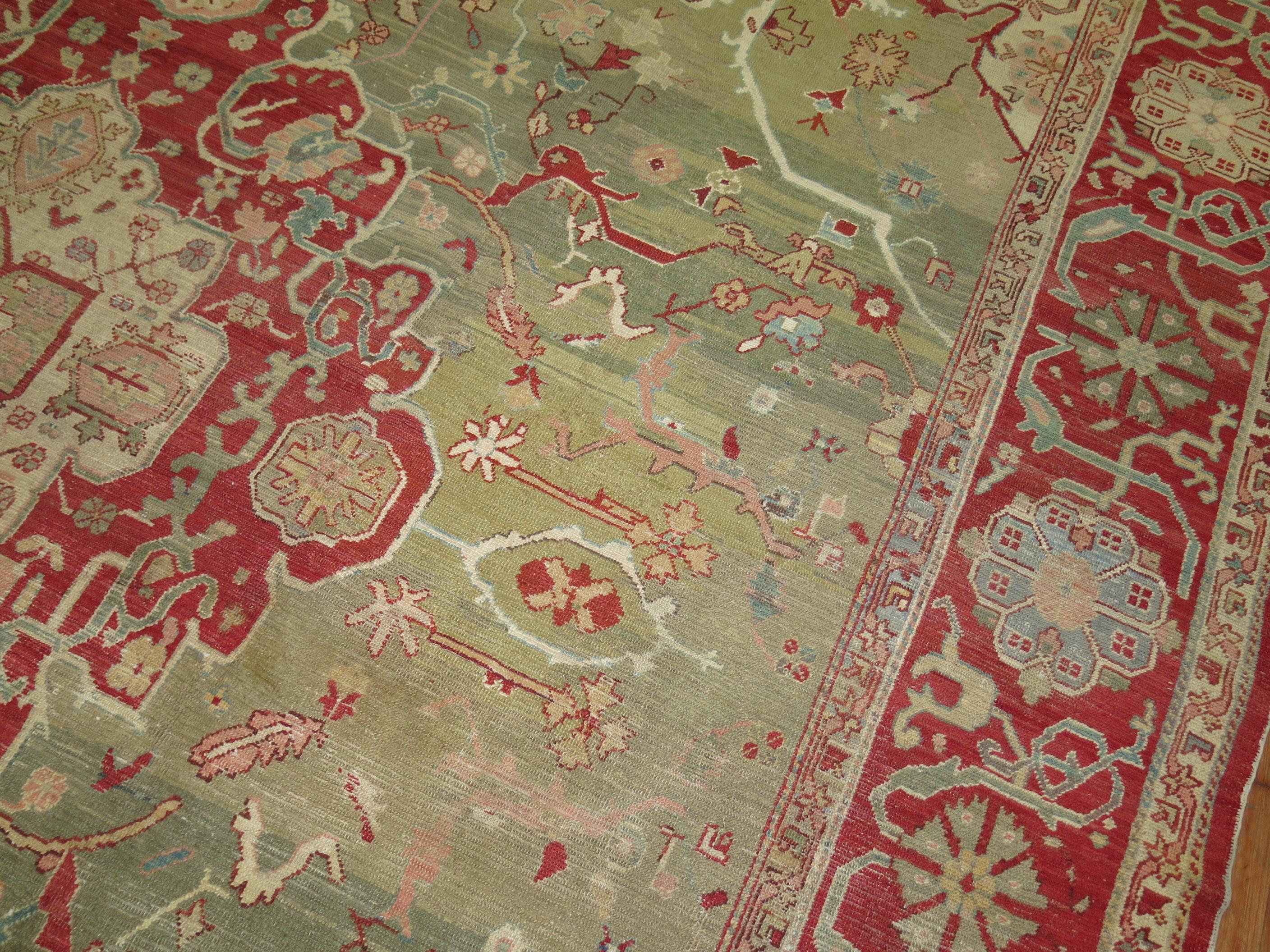 Forest Green Antique Turkish Oushak Carpet For Sale 4