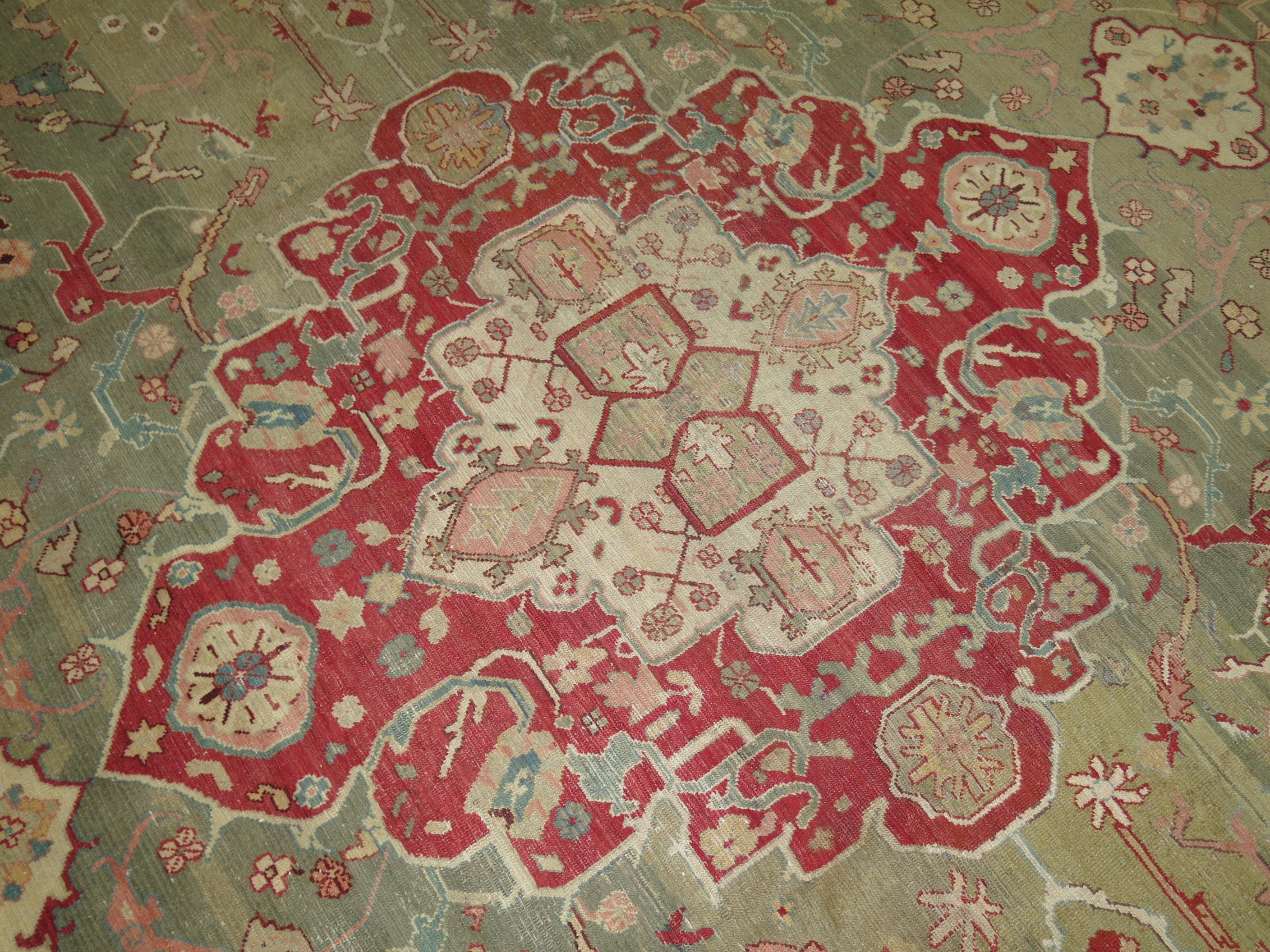 Forest Green Antique Turkish Oushak Carpet For Sale 5