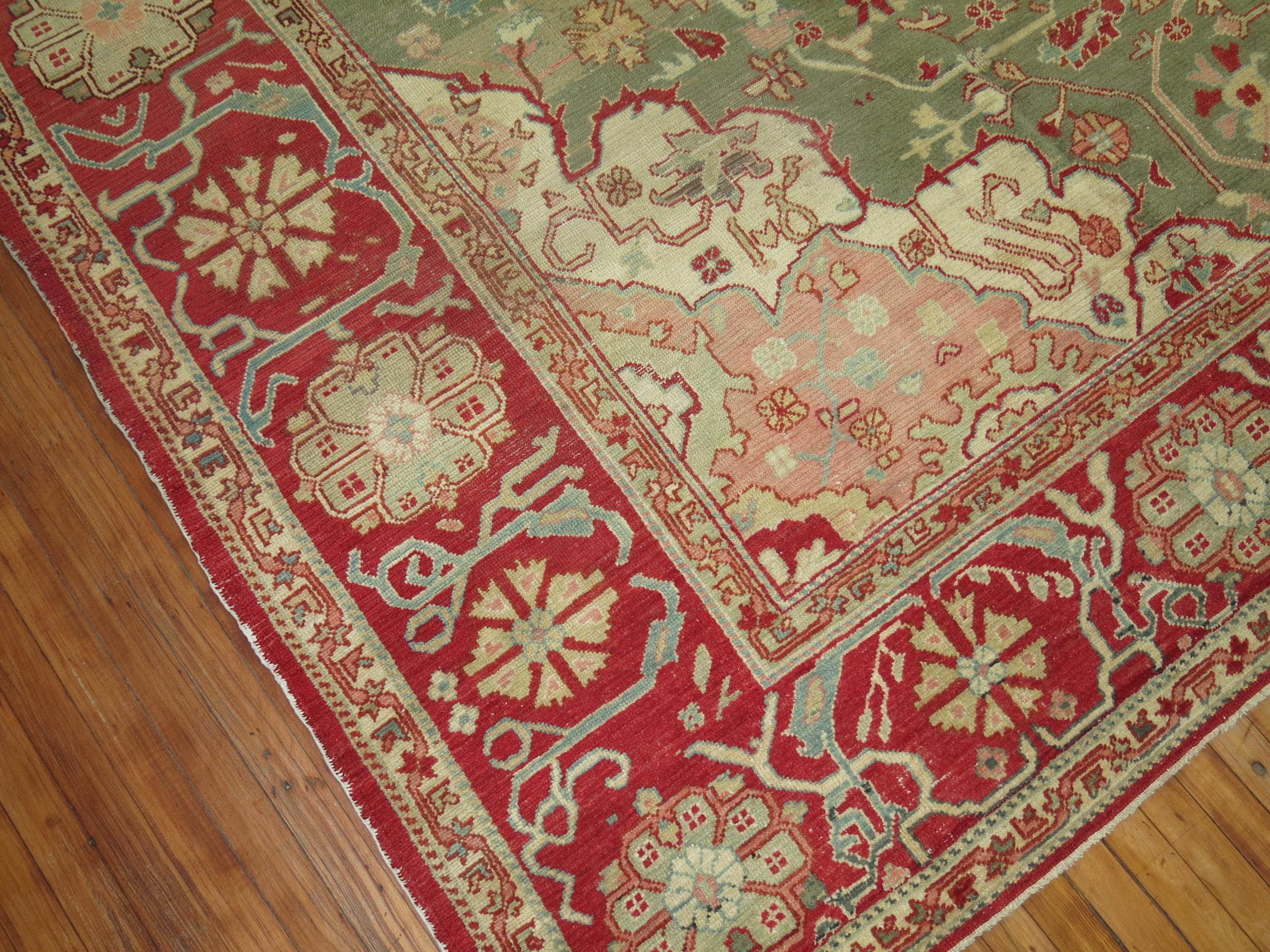 Forest Green Antique Turkish Oushak Carpet For Sale 6
