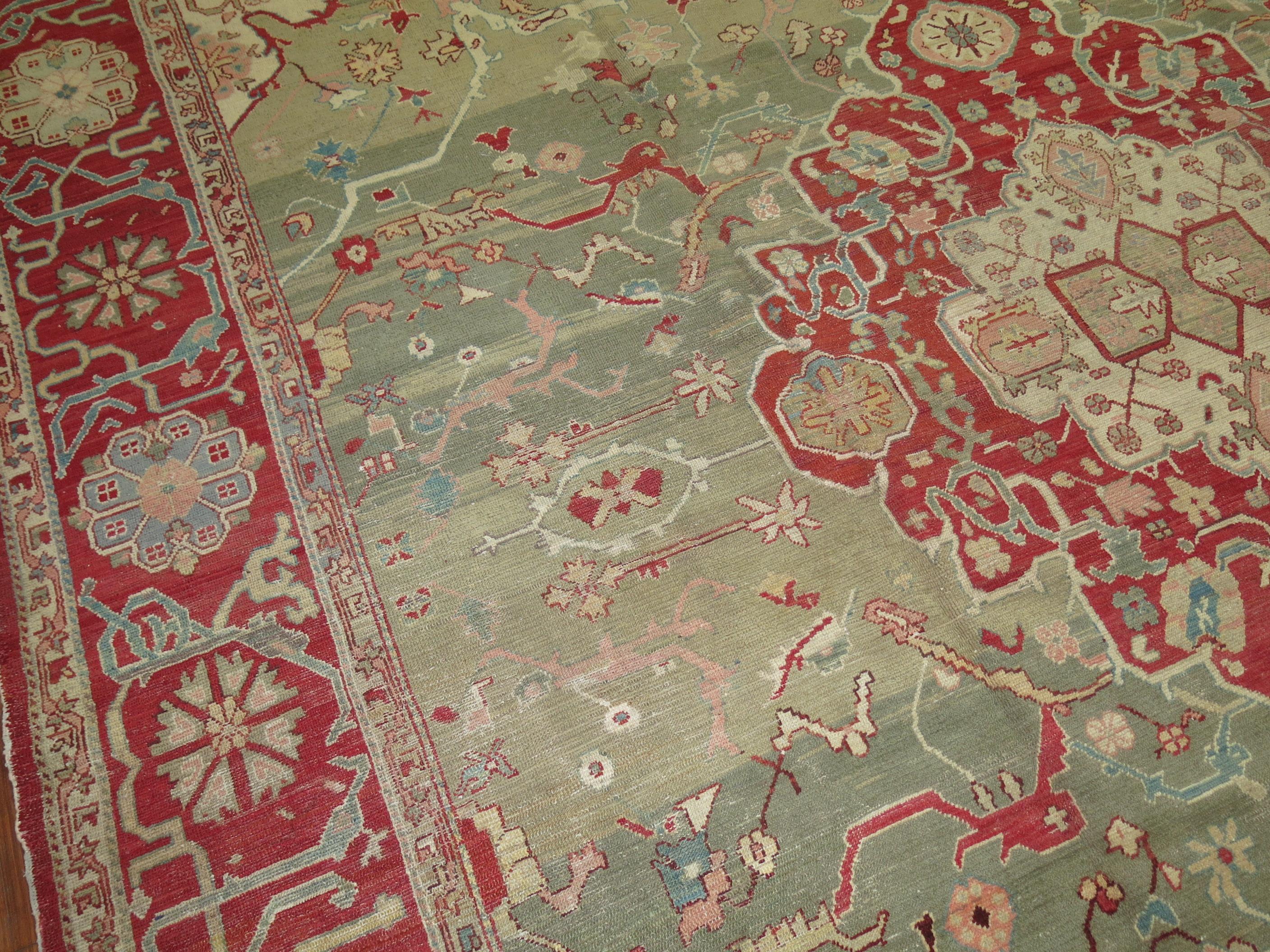 Forest Green Antique Turkish Oushak Carpet For Sale 7