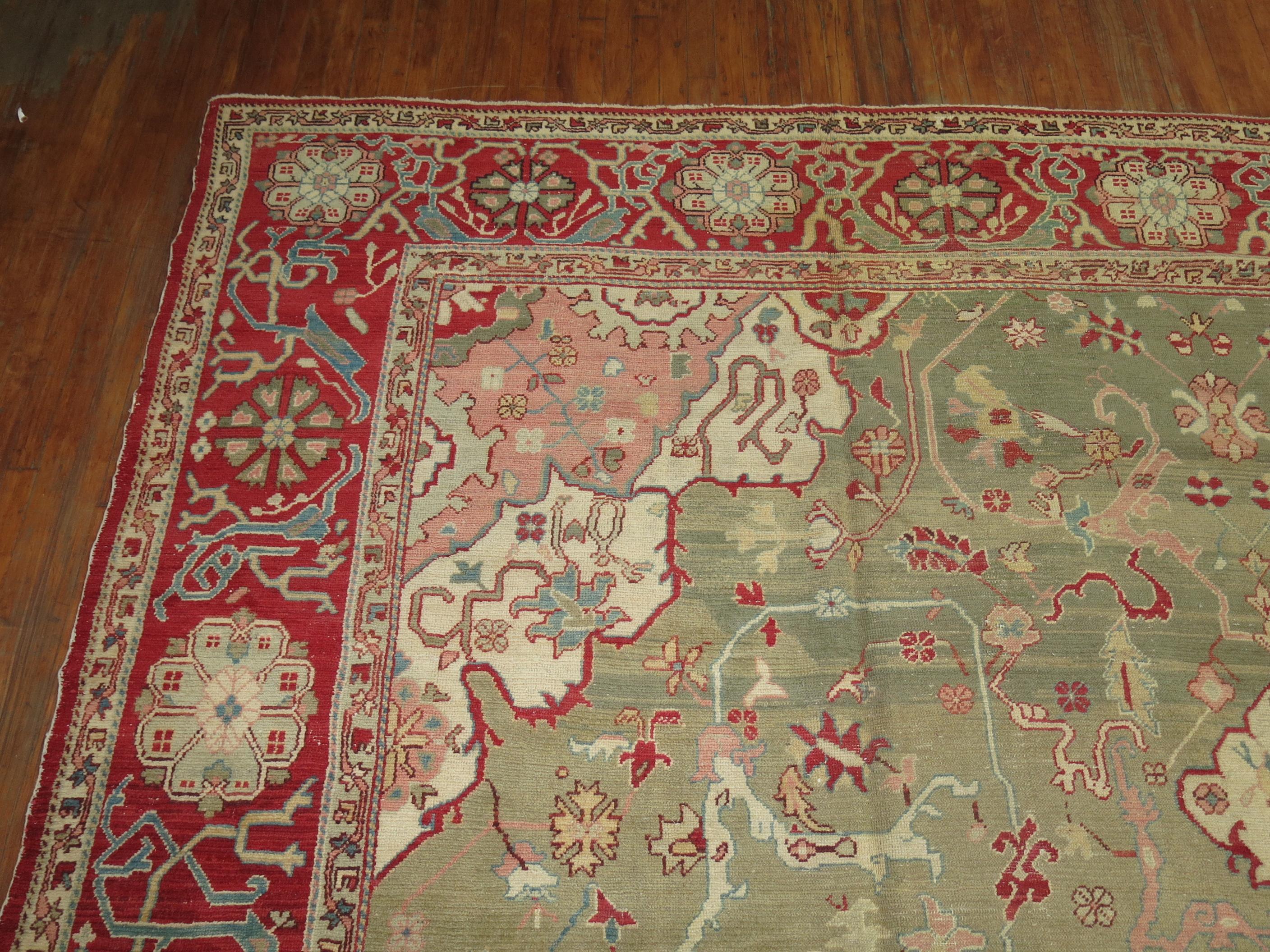 Forest Green Antique Turkish Oushak Carpet For Sale 8