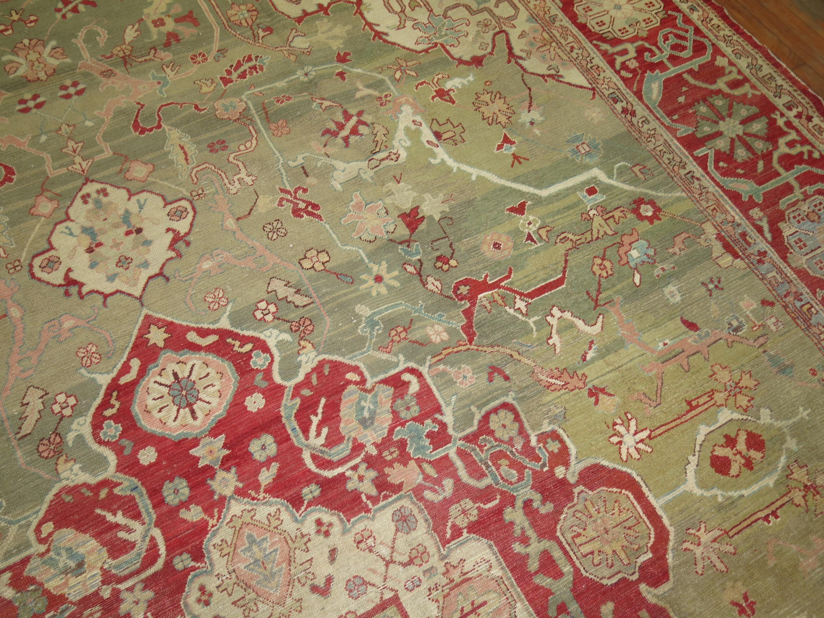 Forest Green Antique Turkish Oushak Carpet For Sale 10