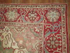 Zabihi Collection Green Red Antique Turkish Oushak Carpet, 19th Century