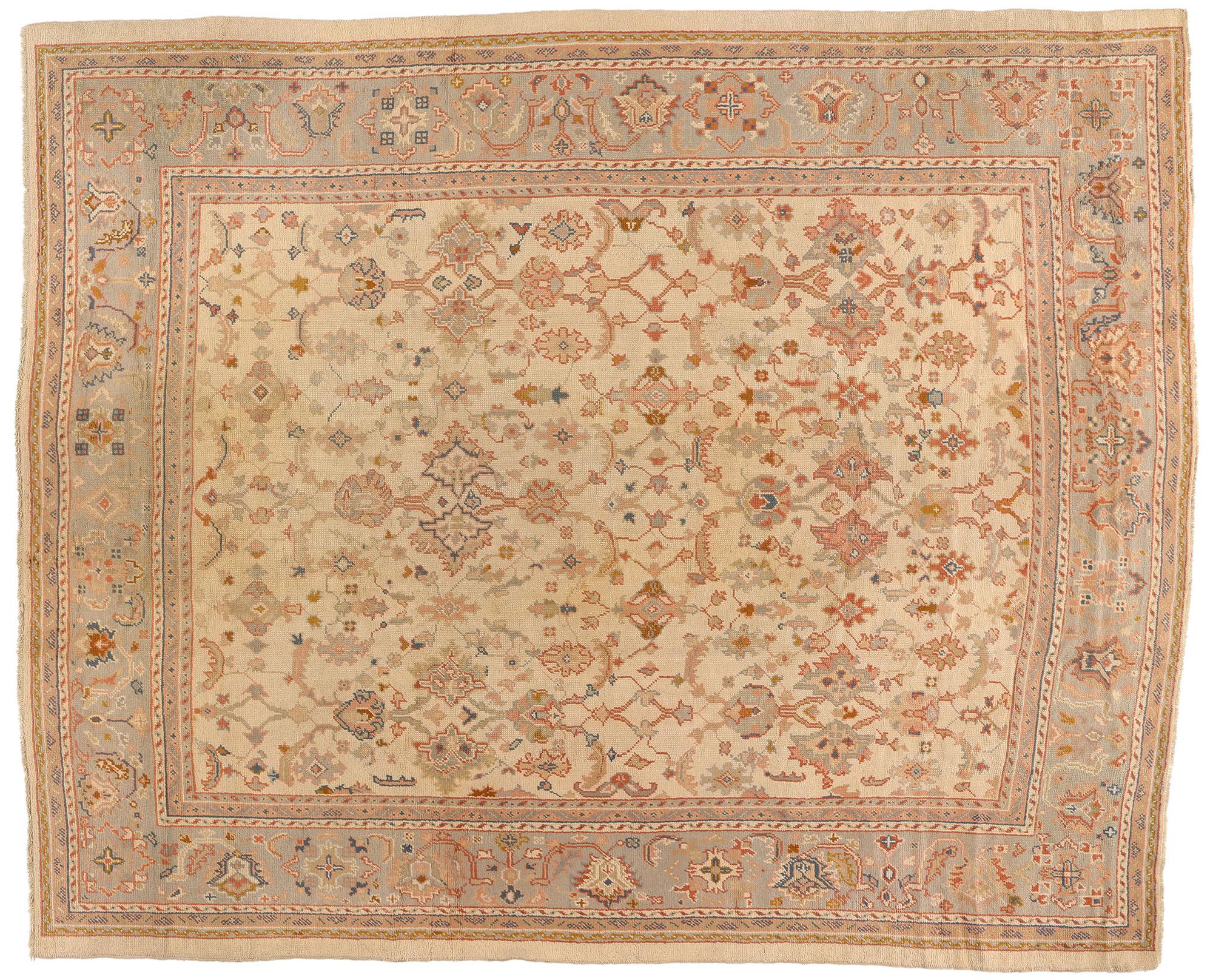 Late 19th Century Antique Turkish Oushak Carpet with Traditional Style For Sale 1