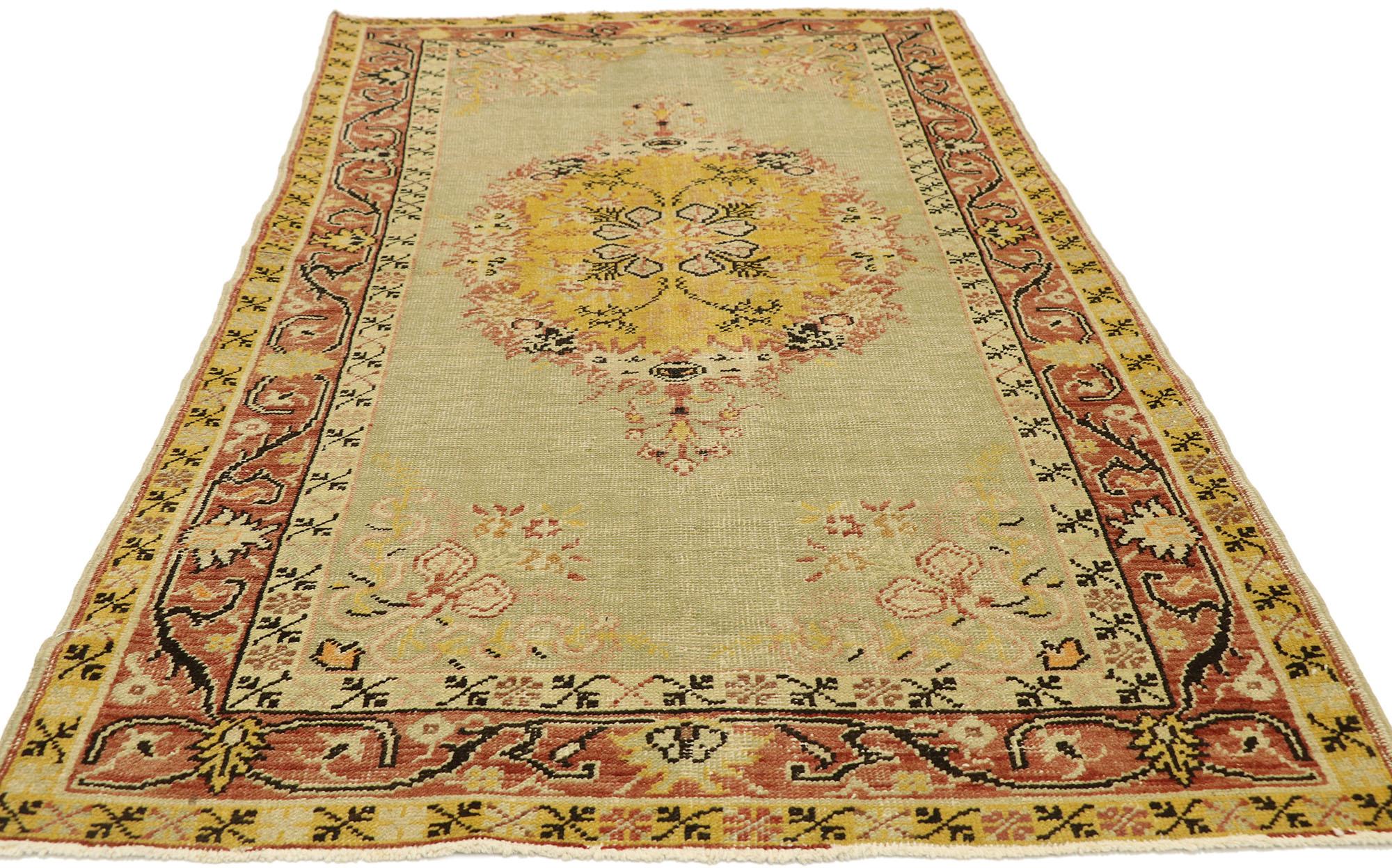 Hand-Knotted Antique Turkish Oushak Carpet For Sale