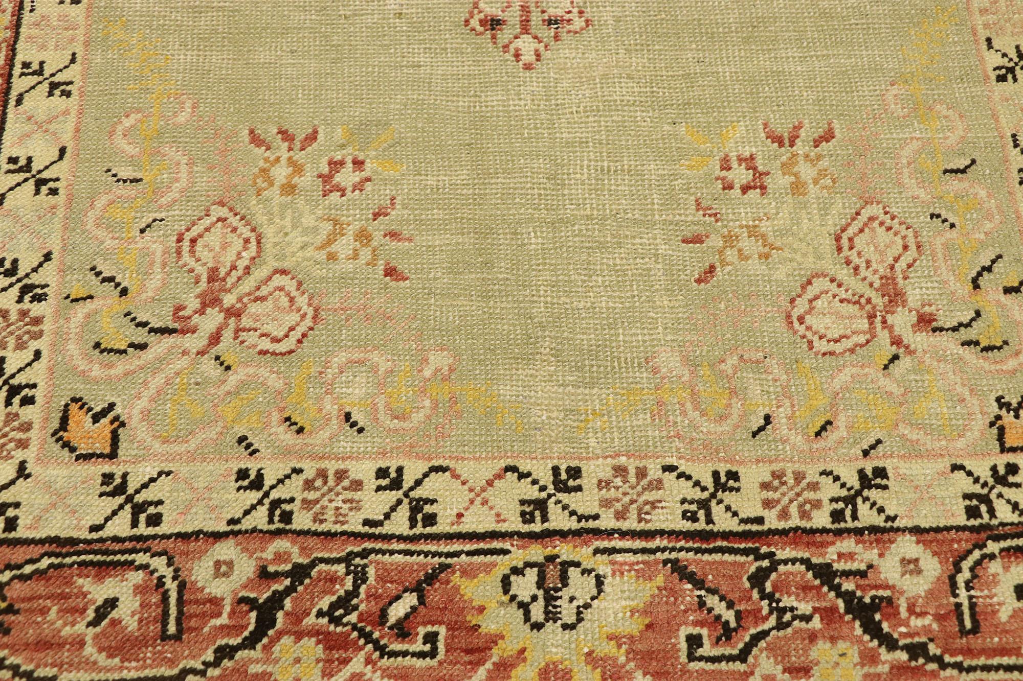 Antique Turkish Oushak Carpet In Distressed Condition For Sale In Dallas, TX