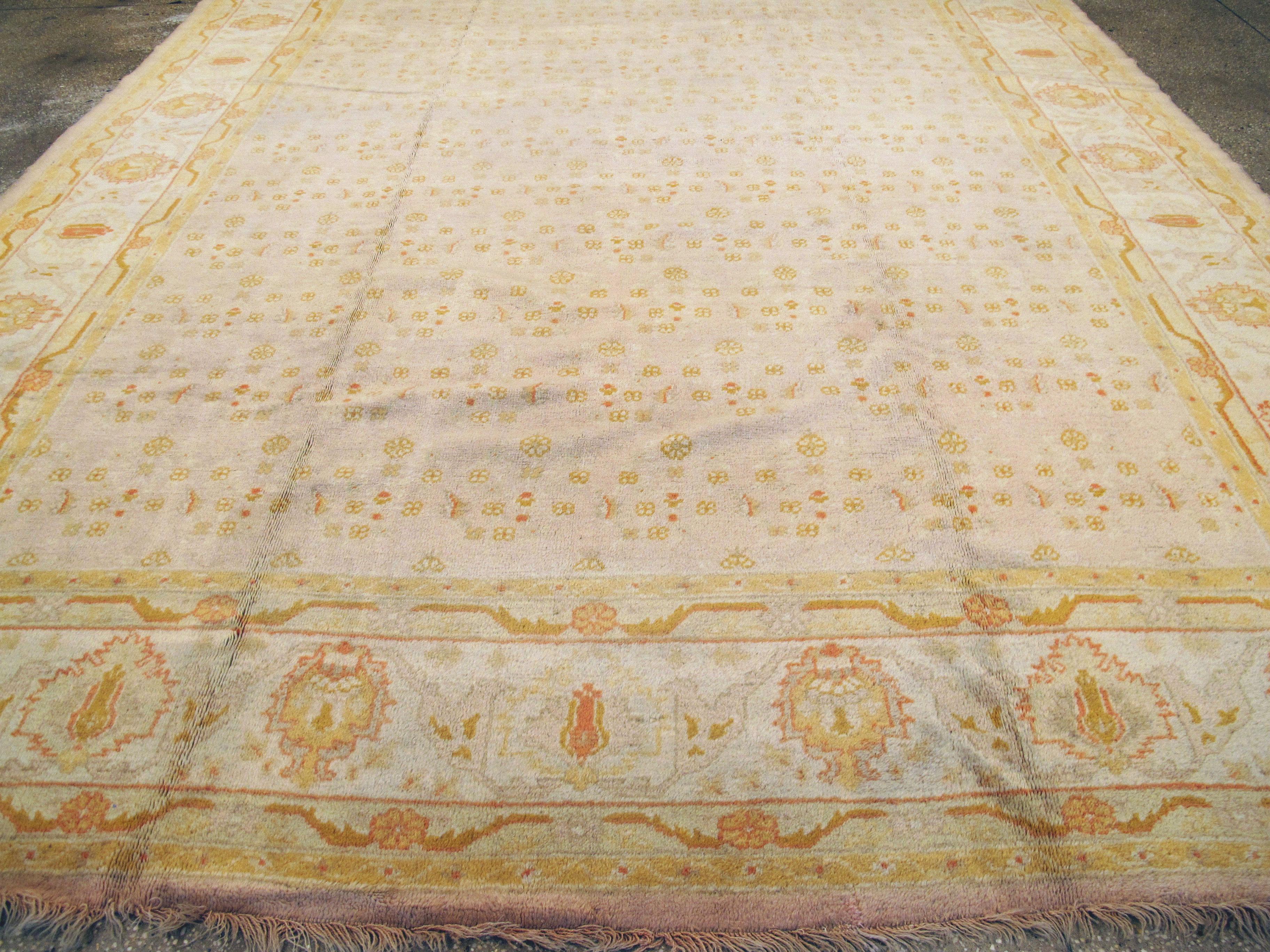 20th Century Antique Turkish Oushak Carpet For Sale