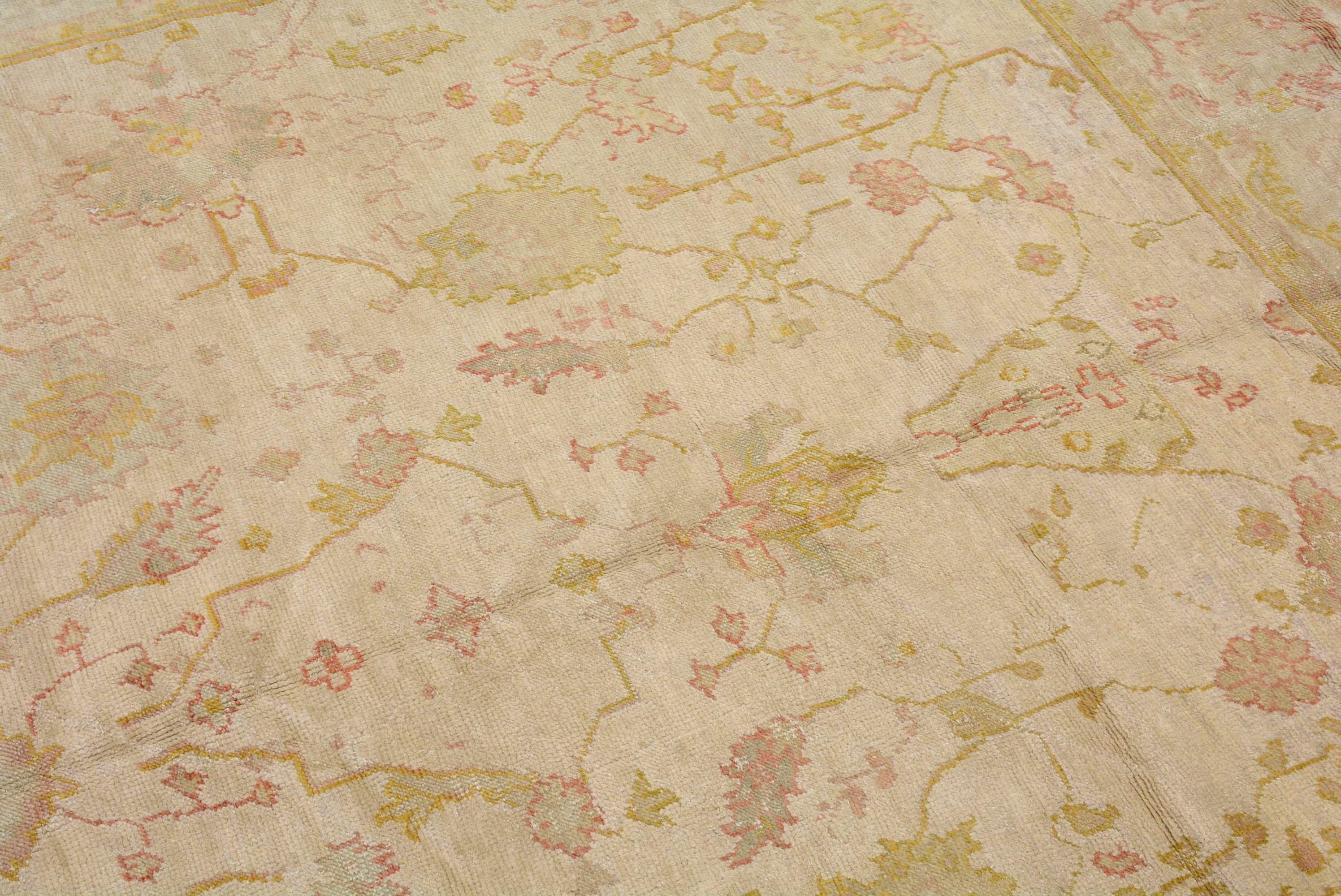 Wool Antique Turkish Oushak Carpet For Sale