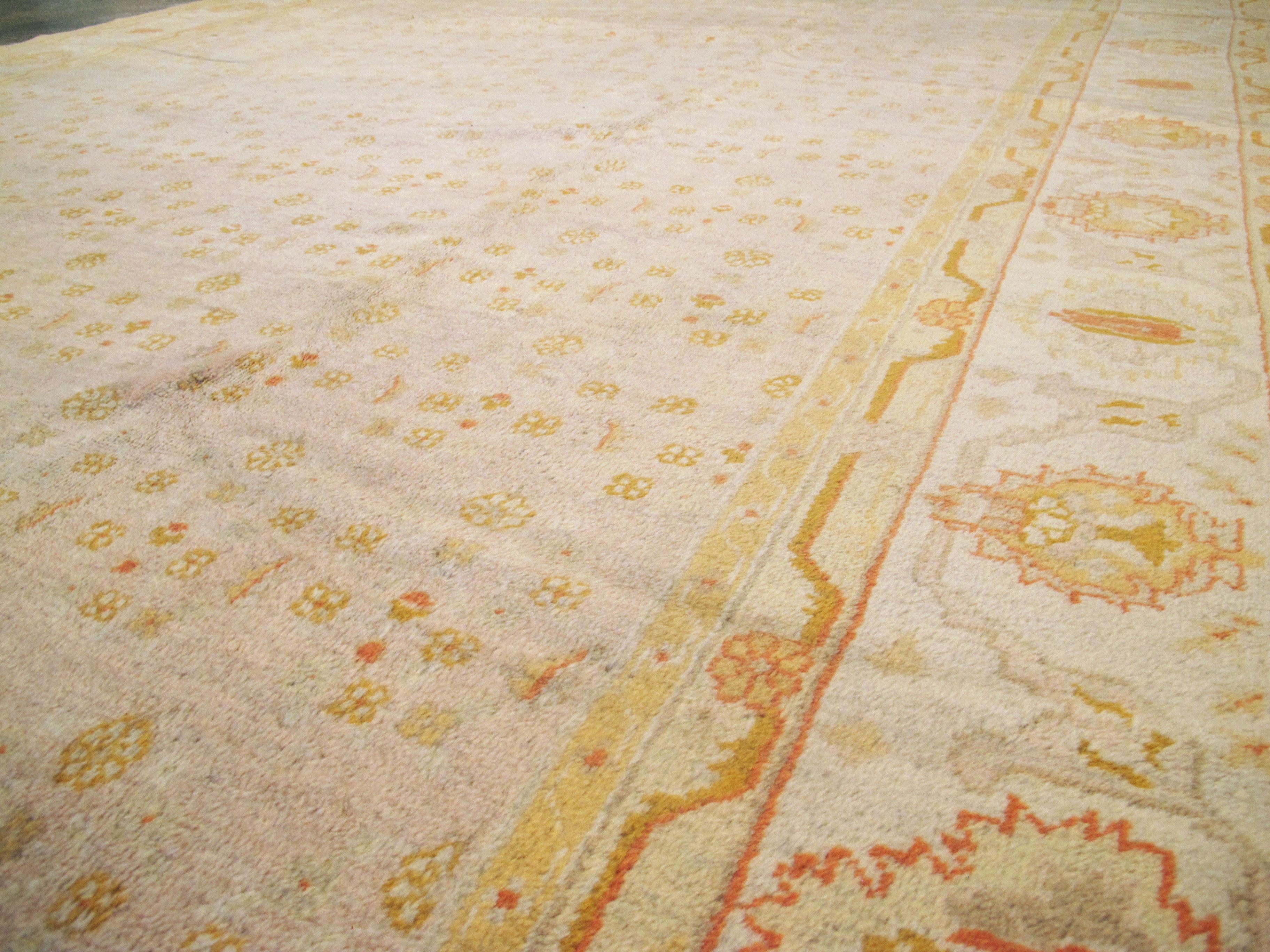 Wool Antique Turkish Oushak Carpet For Sale