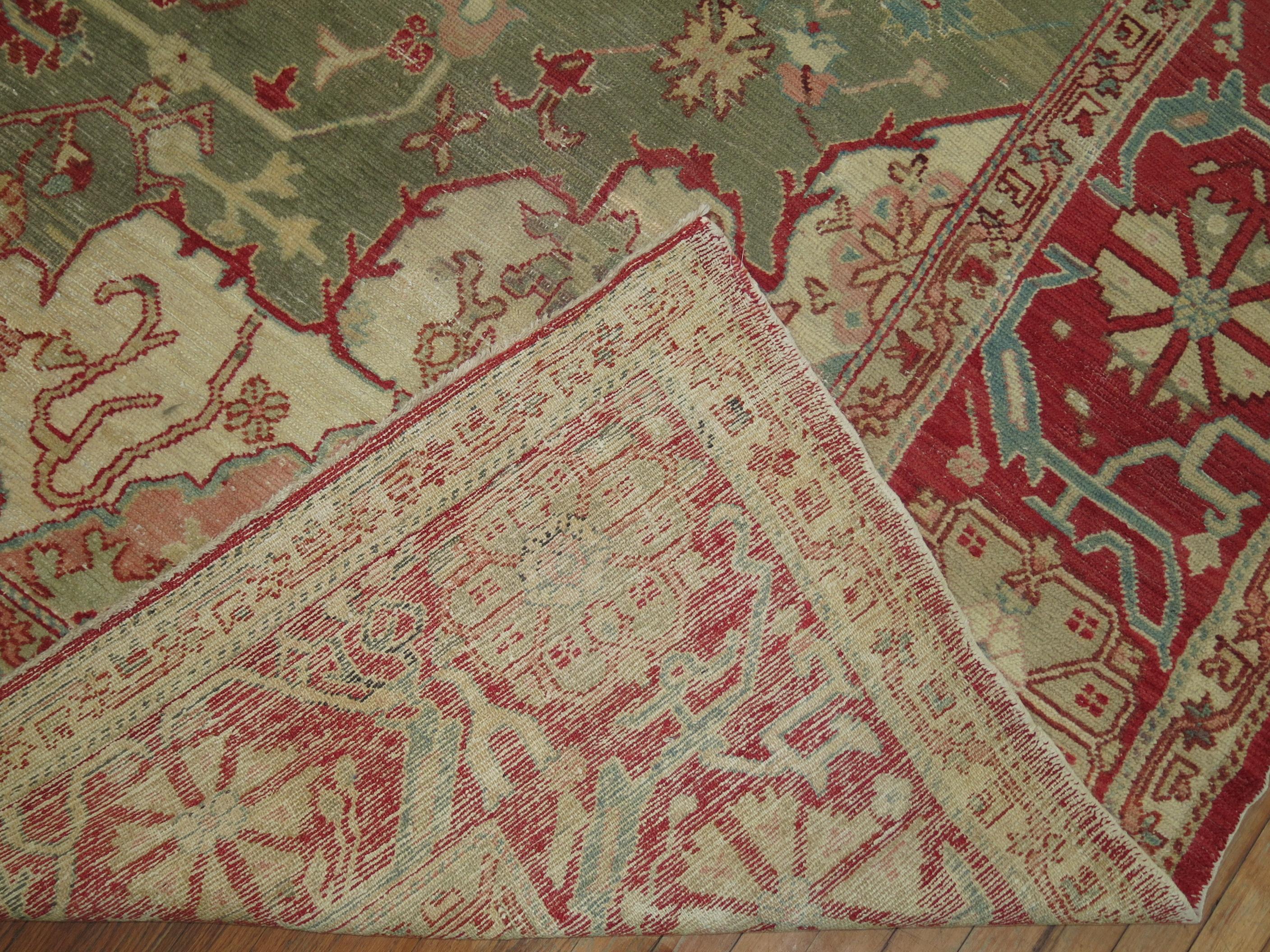 Forest Green Antique Turkish Oushak Carpet For Sale 3