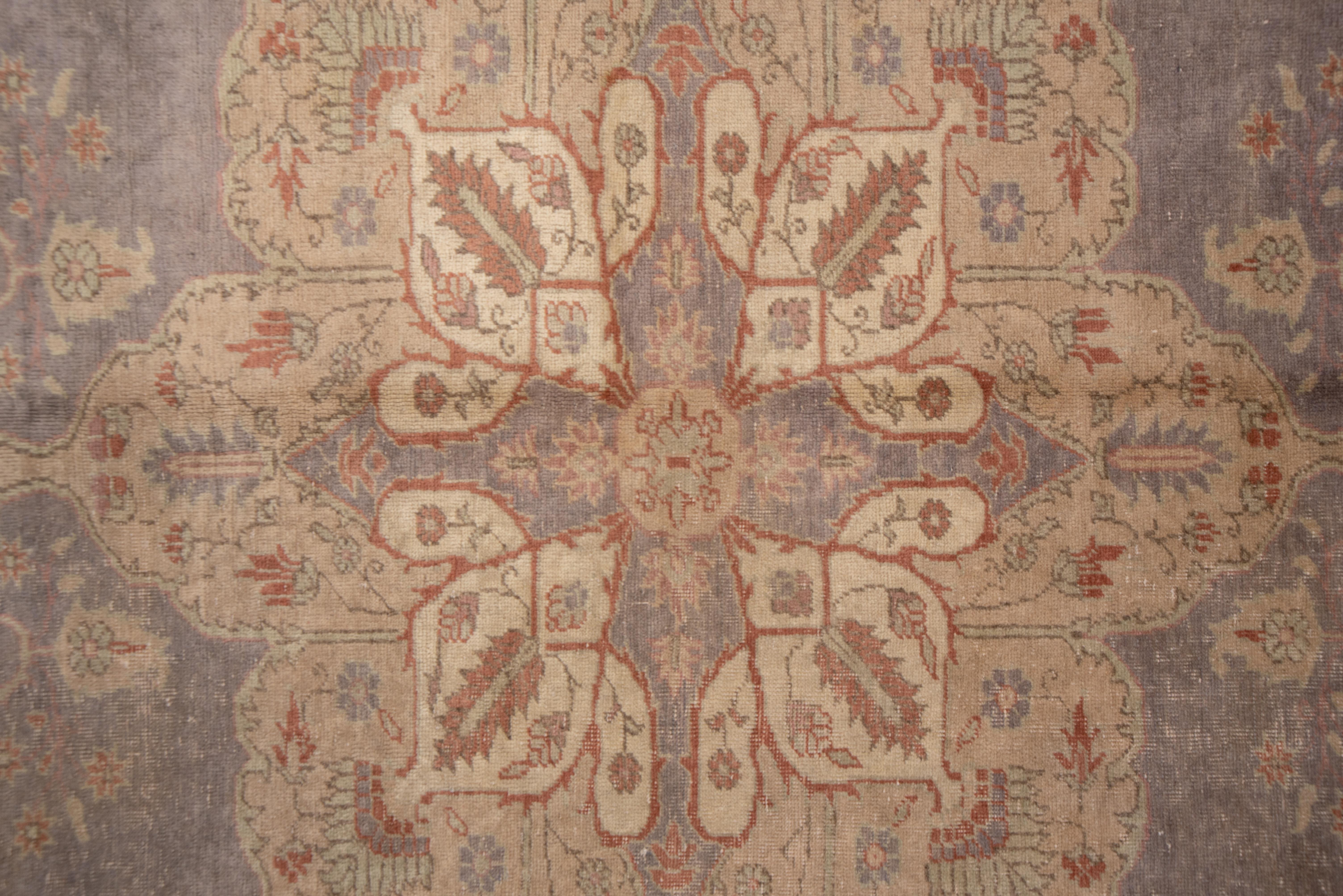 Mid-20th Century Antique Turkish Oushak Carpet, Gray Field, Pink Borders For Sale