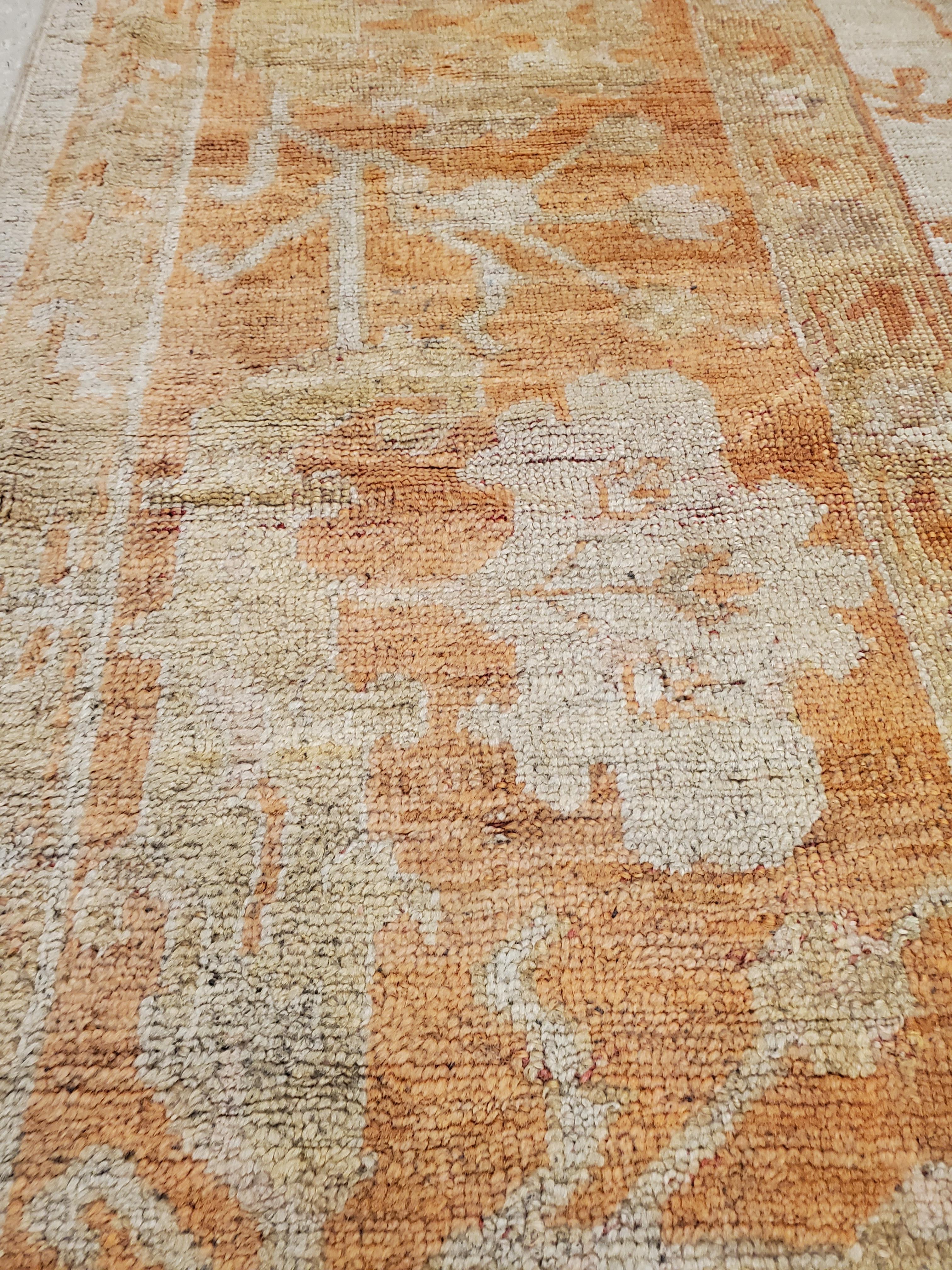 Antique Turkish Oushak Carpet, Handmade Oriental Rug, Beige, Taupe, Shrimp Coral For Sale 2