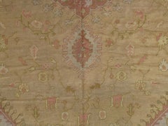 Antique Turkish Oushak Carpet, Handmade Oriental Rug, Gold, Coral, Green, Taupe