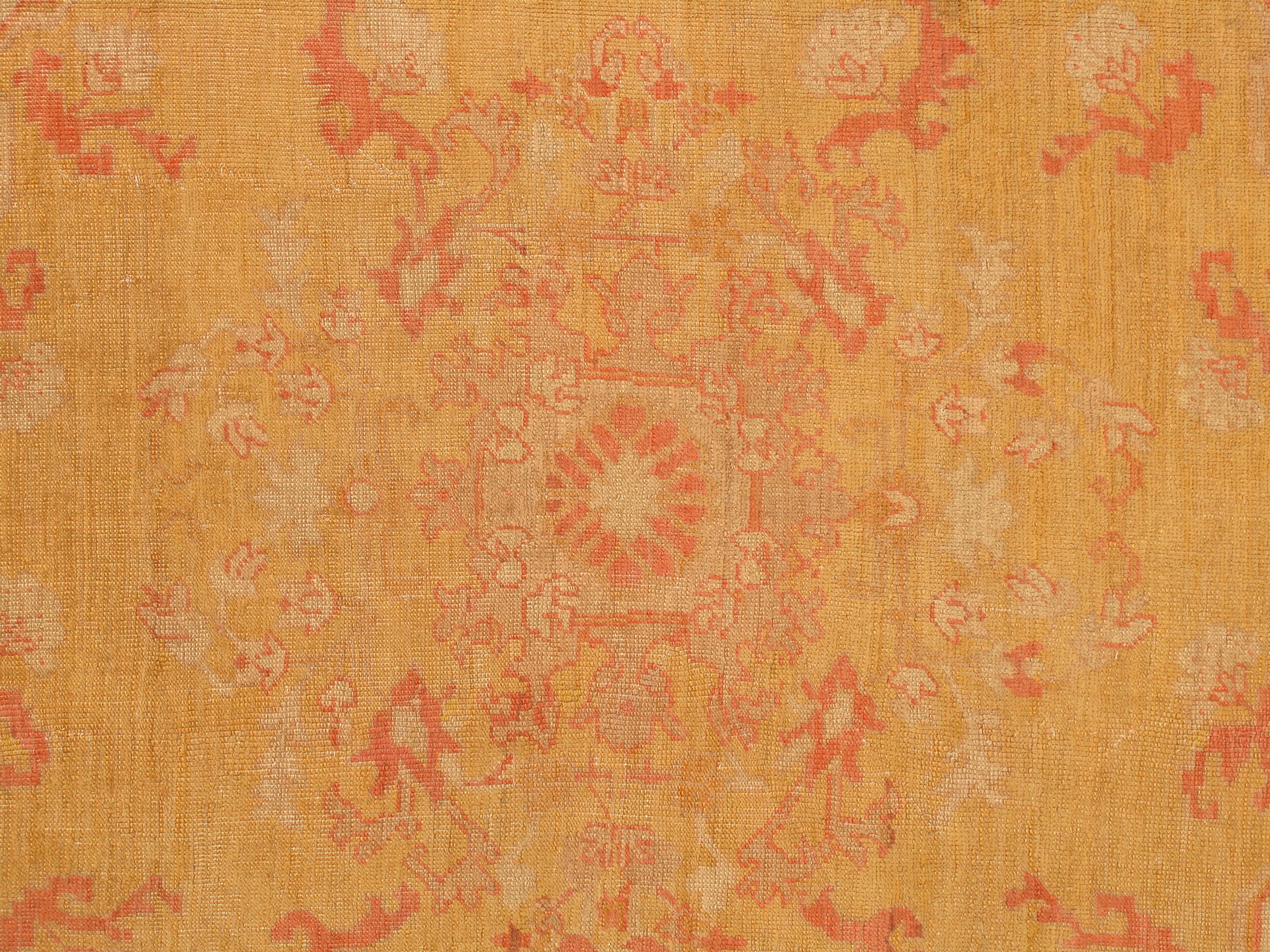 Antique Turkish Oushak Carpet, Handmade Oriental Rug, Gold, Taupe, Shrimp Coral For Sale 5