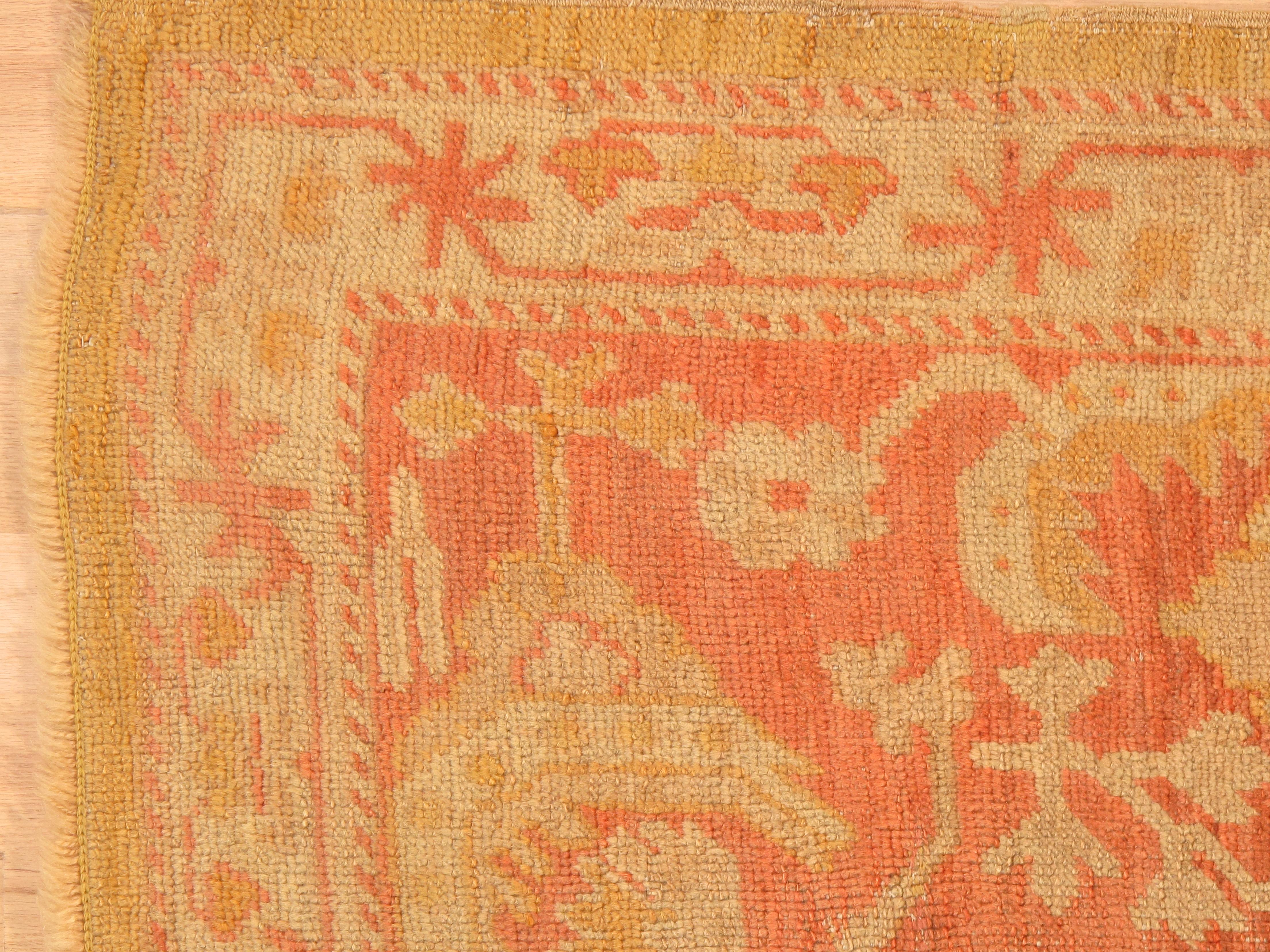 Antique Turkish Oushak Carpet, Handmade Oriental Rug, Gold, Taupe, Shrimp Coral For Sale 2