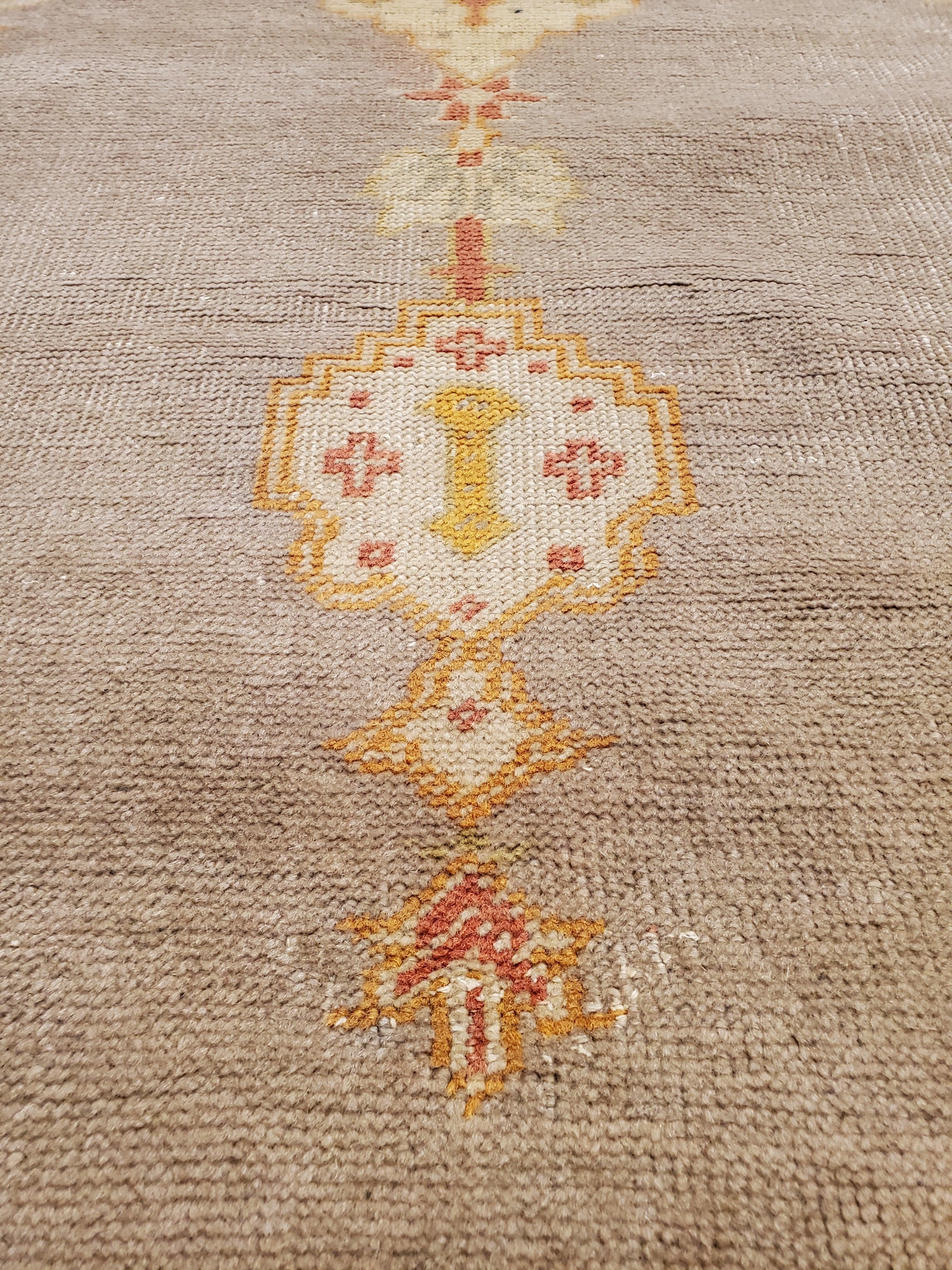 Antique Turkish Oushak Carpet, Handmade Oriental Rug, Gray, Taupe, Saffron Coral 4
