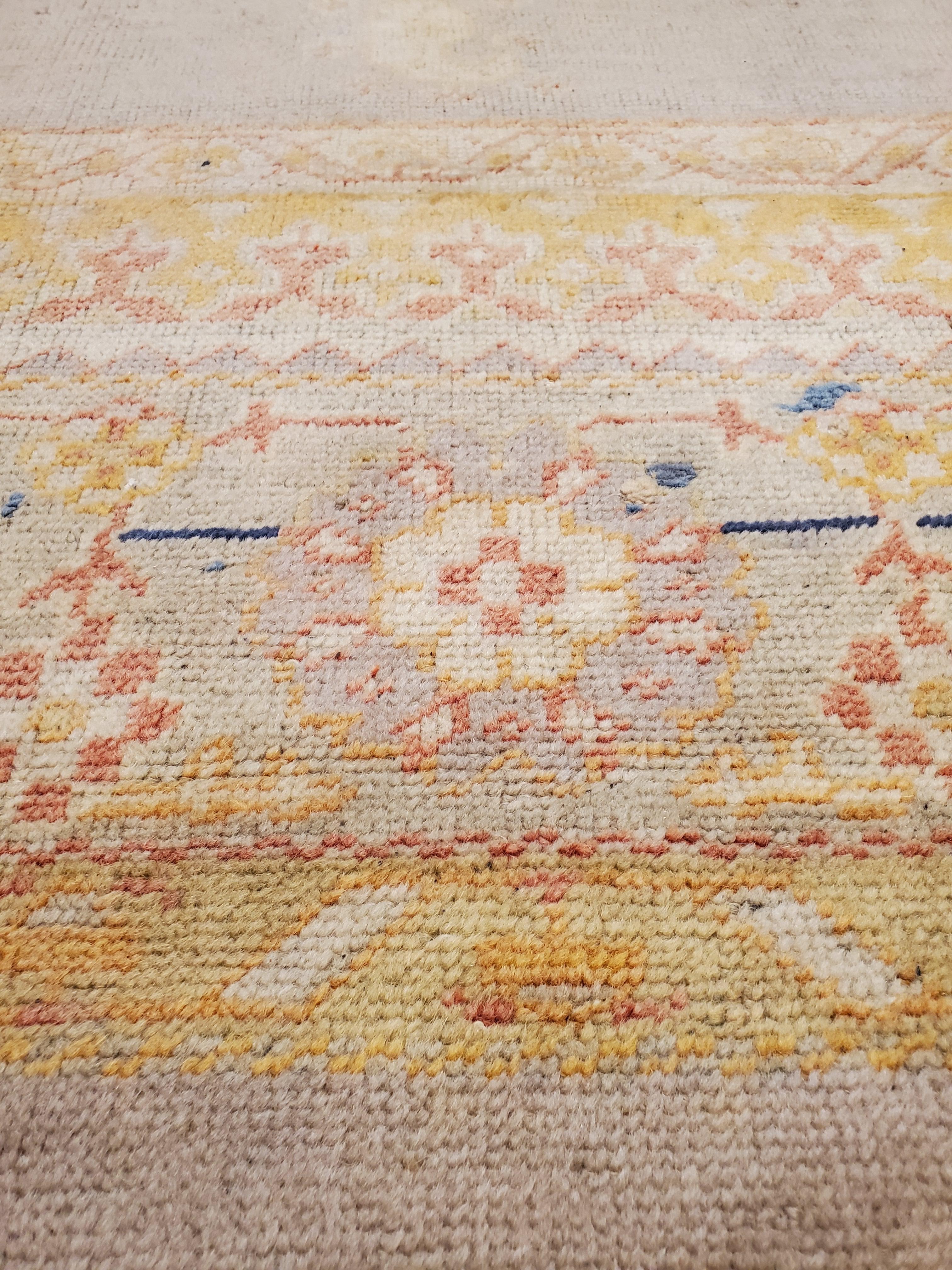 Antique Turkish Oushak Carpet, Handmade Oriental Rug, Gray, Taupe, Saffron Coral 5