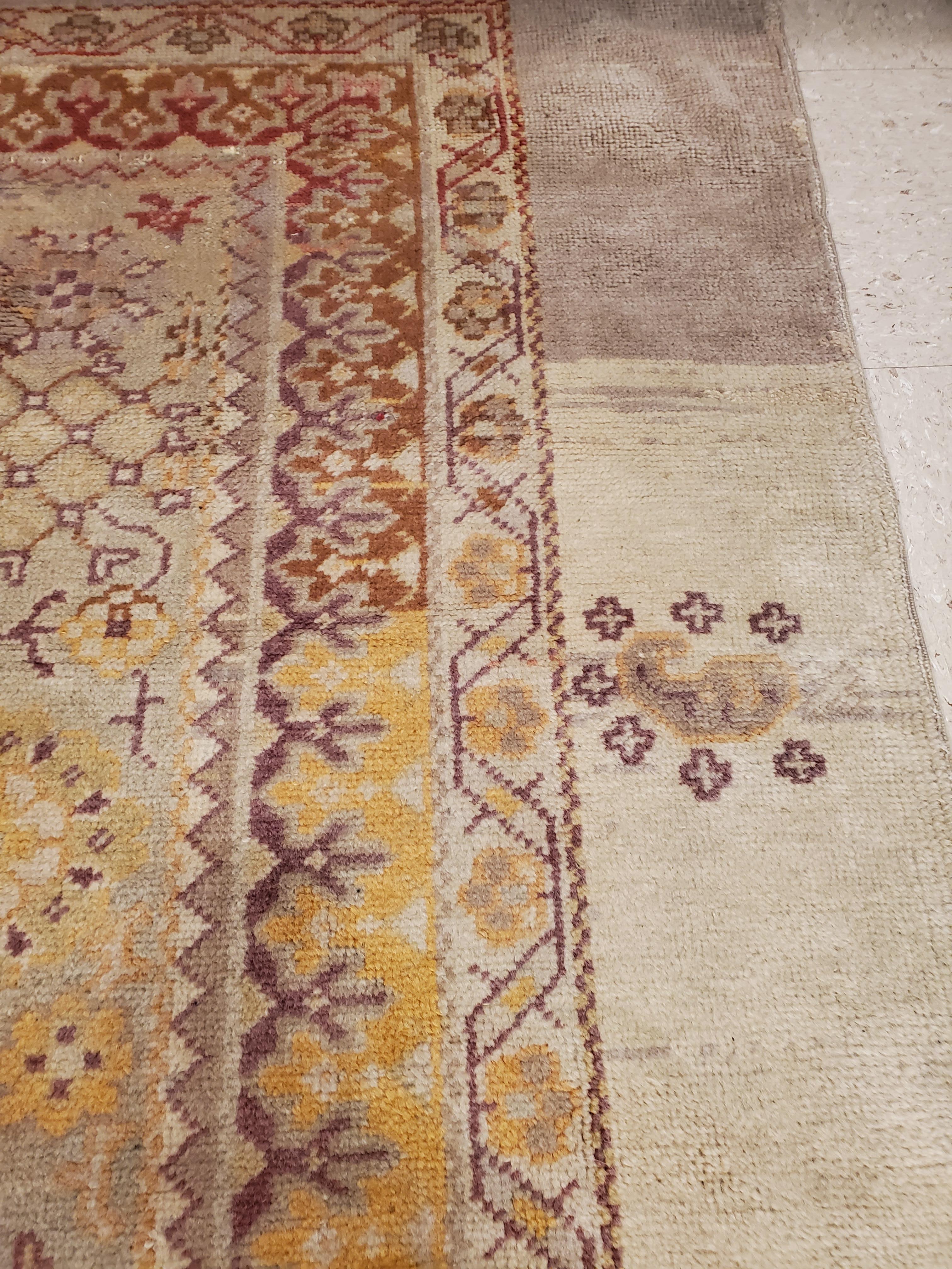 Antique Turkish Oushak Carpet, Handmade Oriental Rug, Gray, Taupe, Saffron Coral 6
