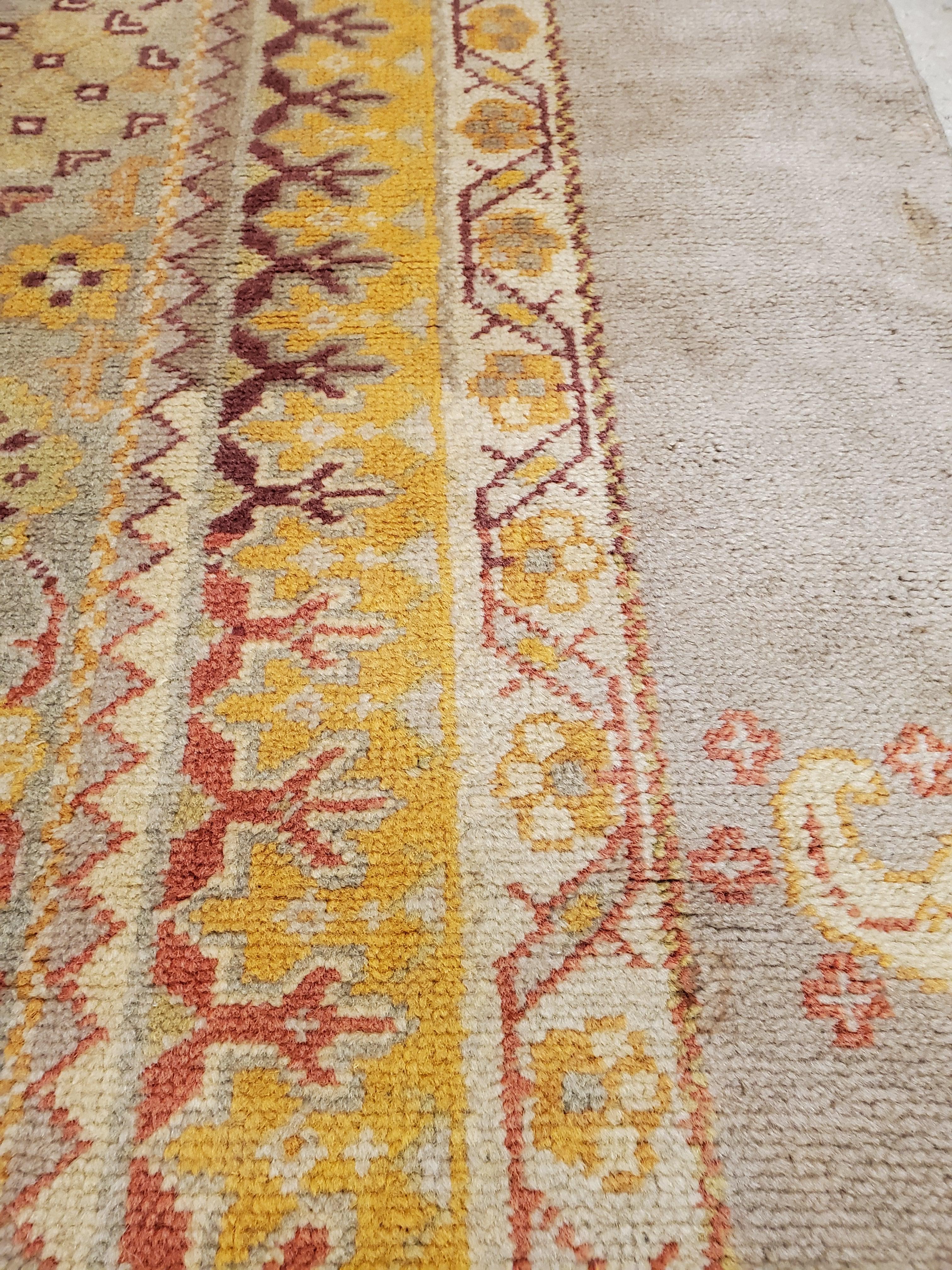 Antique Turkish Oushak Carpet, Handmade Oriental Rug, Gray, Taupe, Saffron Coral 7