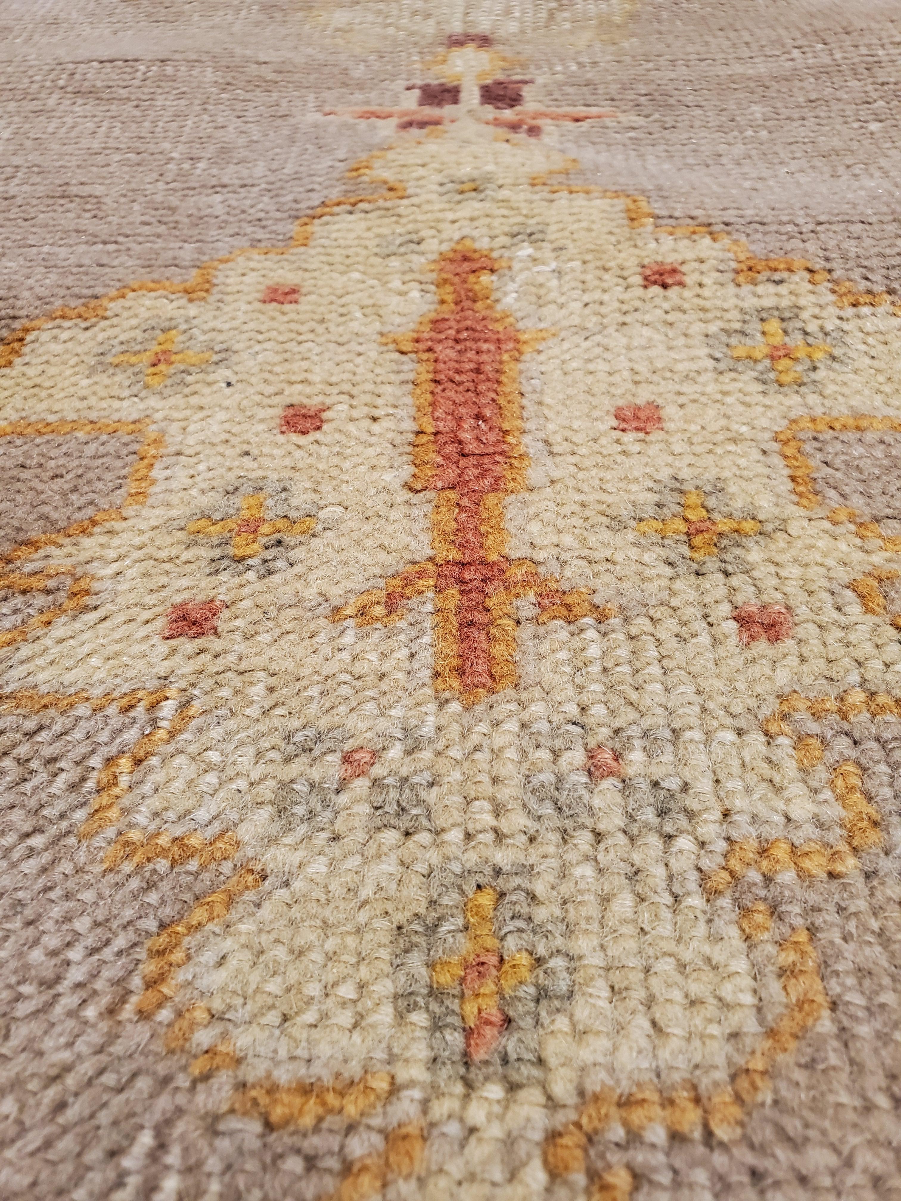 Antique Turkish Oushak Carpet, Handmade Oriental Rug, Gray, Taupe, Saffron Coral 1