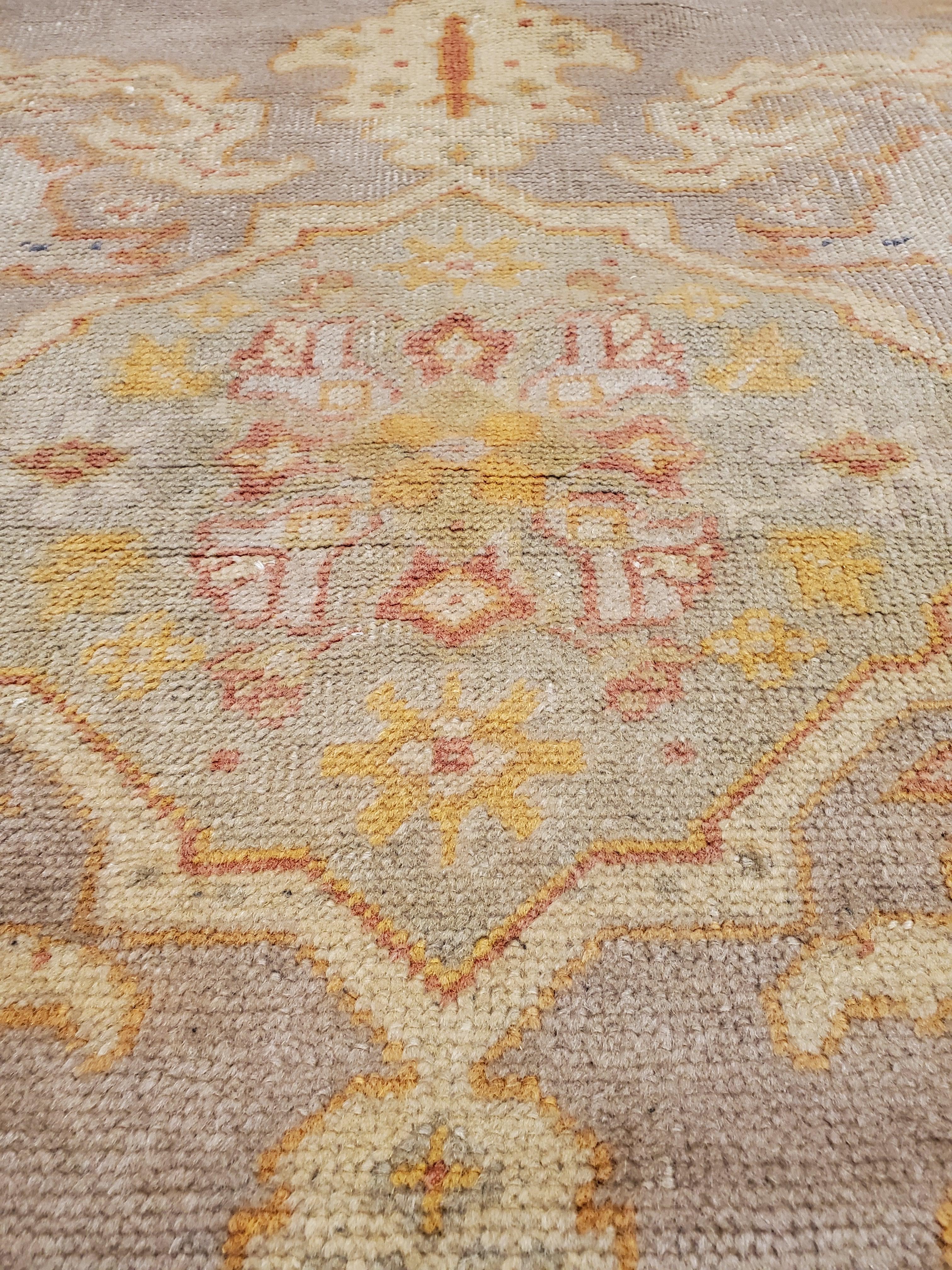 Antique Turkish Oushak Carpet, Handmade Oriental Rug, Gray, Taupe, Saffron Coral 2