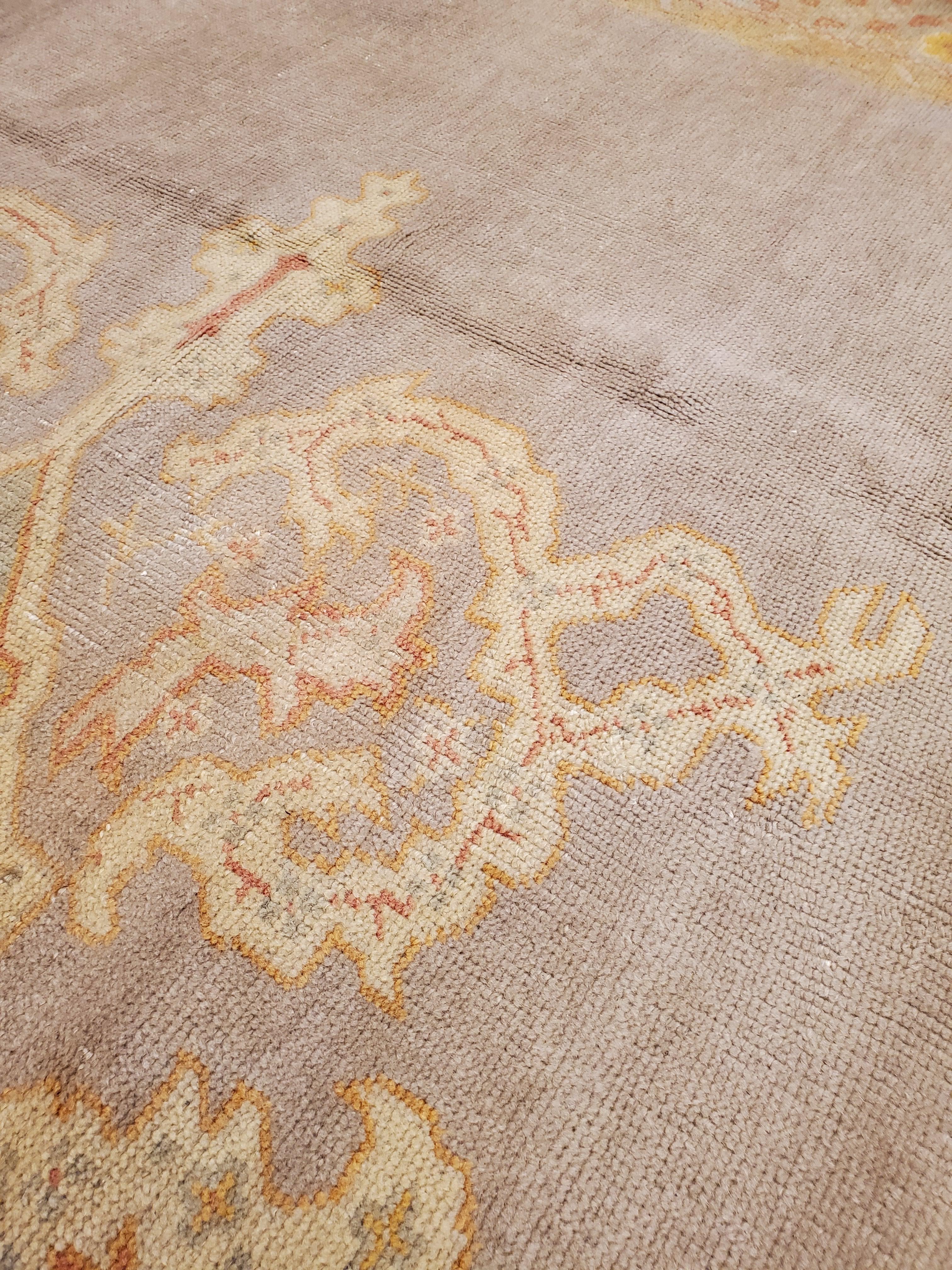 Antique Turkish Oushak Carpet, Handmade Oriental Rug, Gray, Taupe, Saffron Coral 3