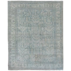 Antique Turkish Oushak Carpet, Light Blue Field, circa 1920s