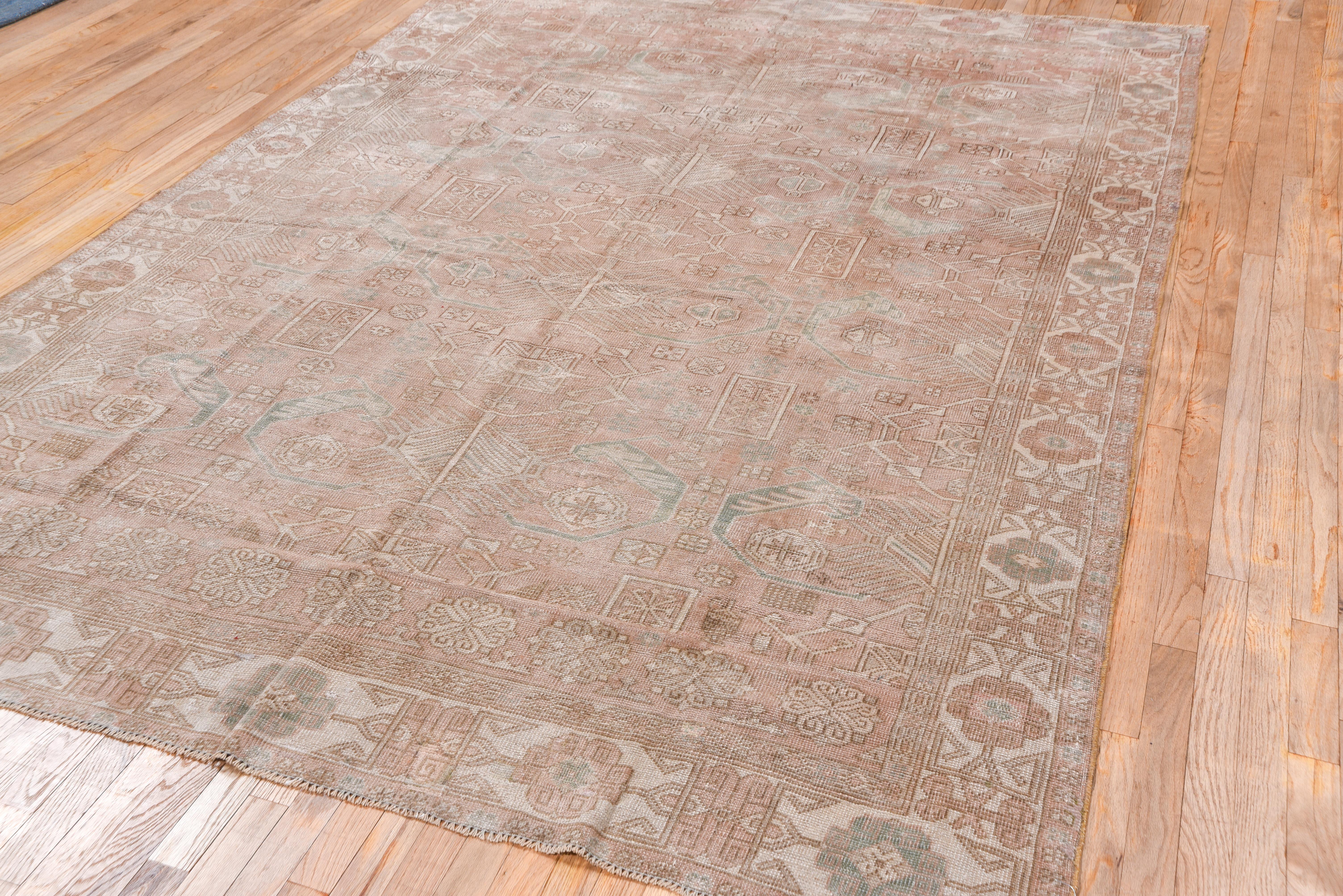 Wool Antique Turkish Oushak Carpet, Light Brown Field, circa 1930s For Sale