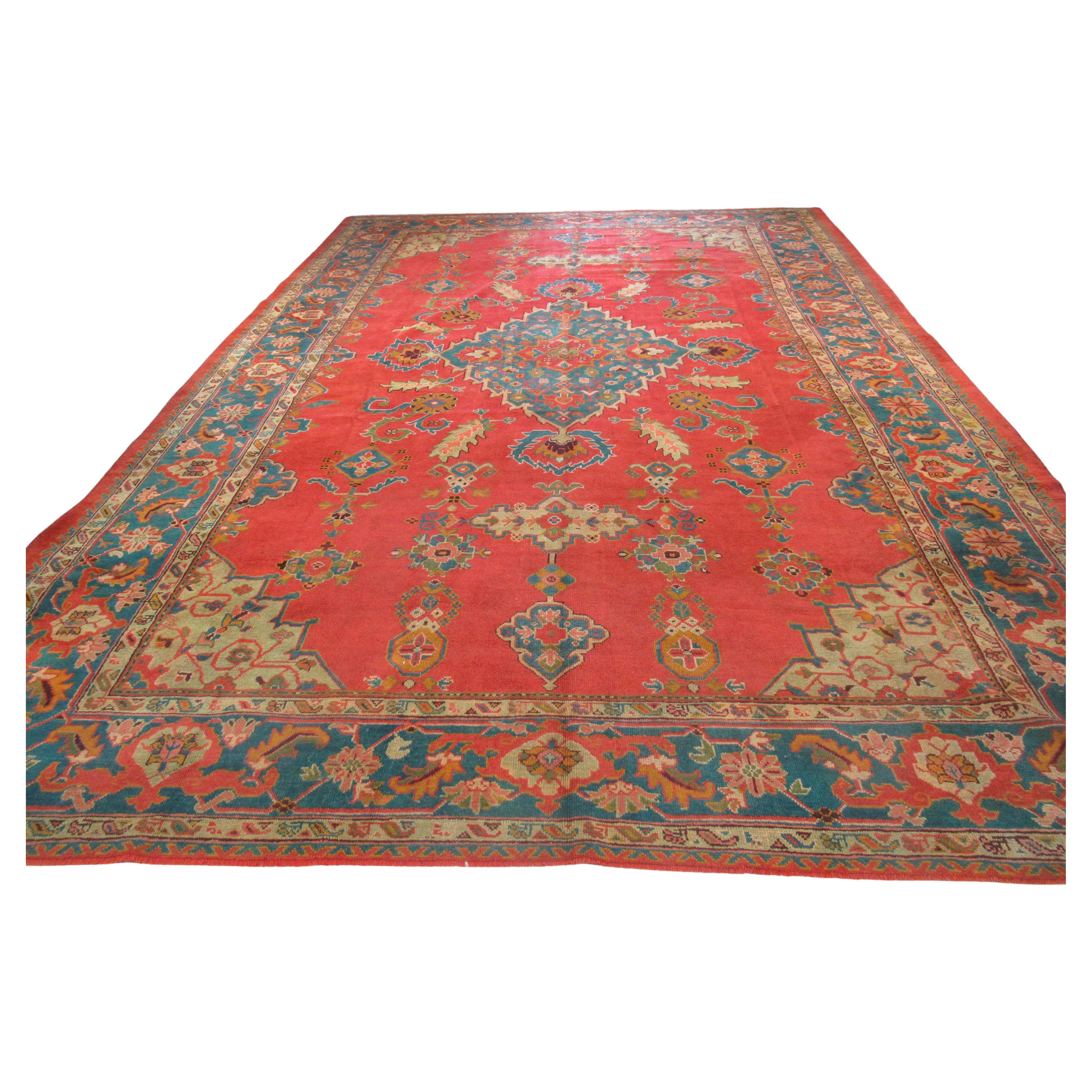 Antique Turkish Oushak Carpet of Outstanding Colour with a Small Medallion