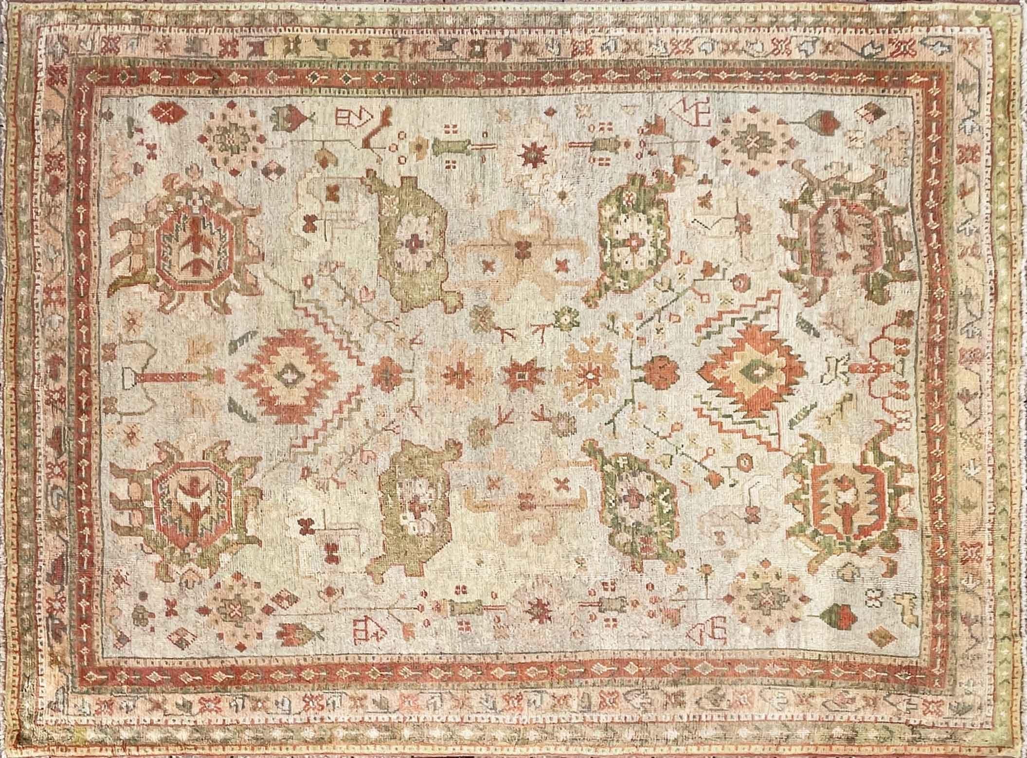 Wool Antique Turkish Oushak Carpet, Oil painting for your floor  For Sale