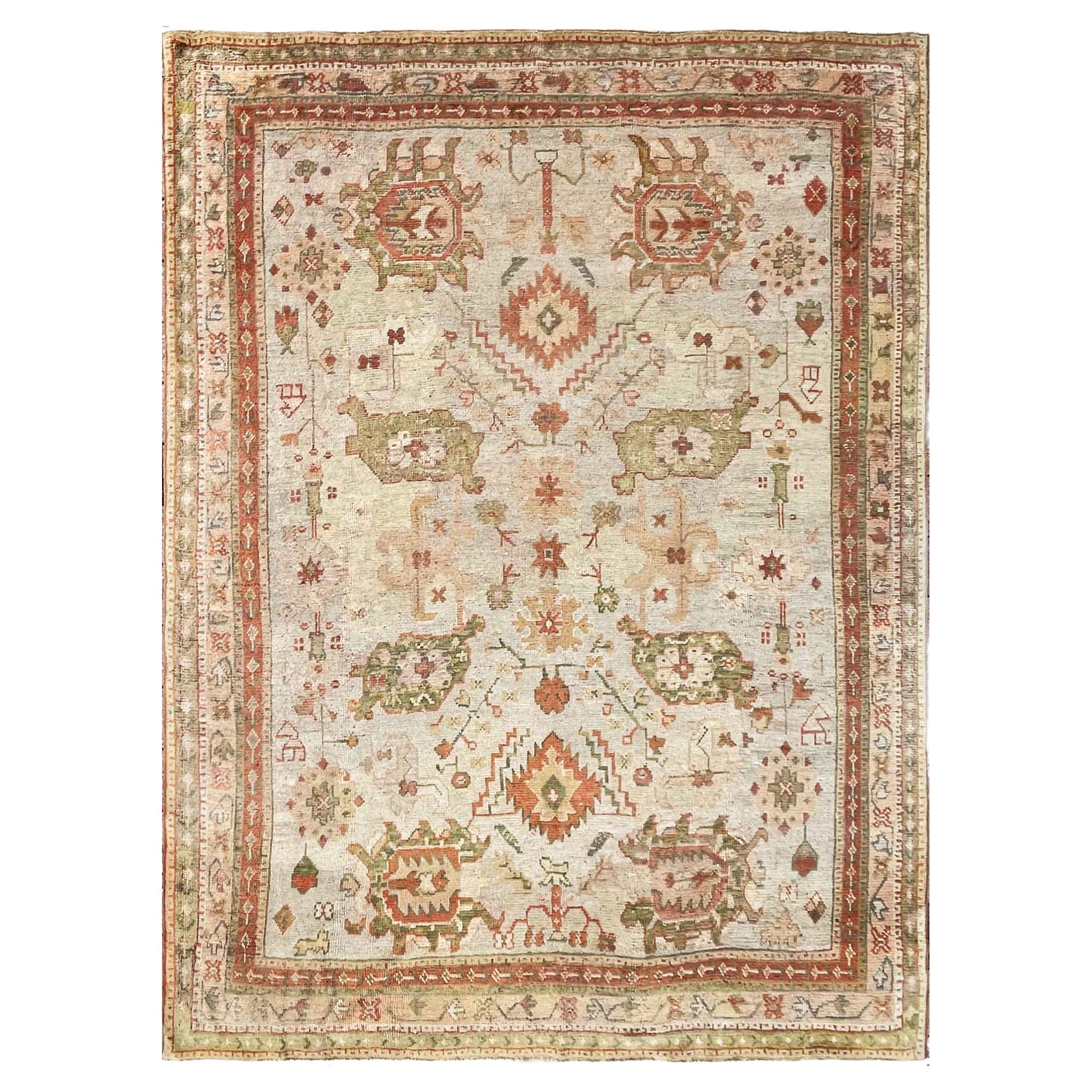 Antique Turkish Oushak Carpet, Oil painting for your floor  For Sale