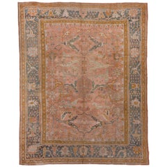 Antique Turkish Oushak Carpet, Pink Field, circa 1910s