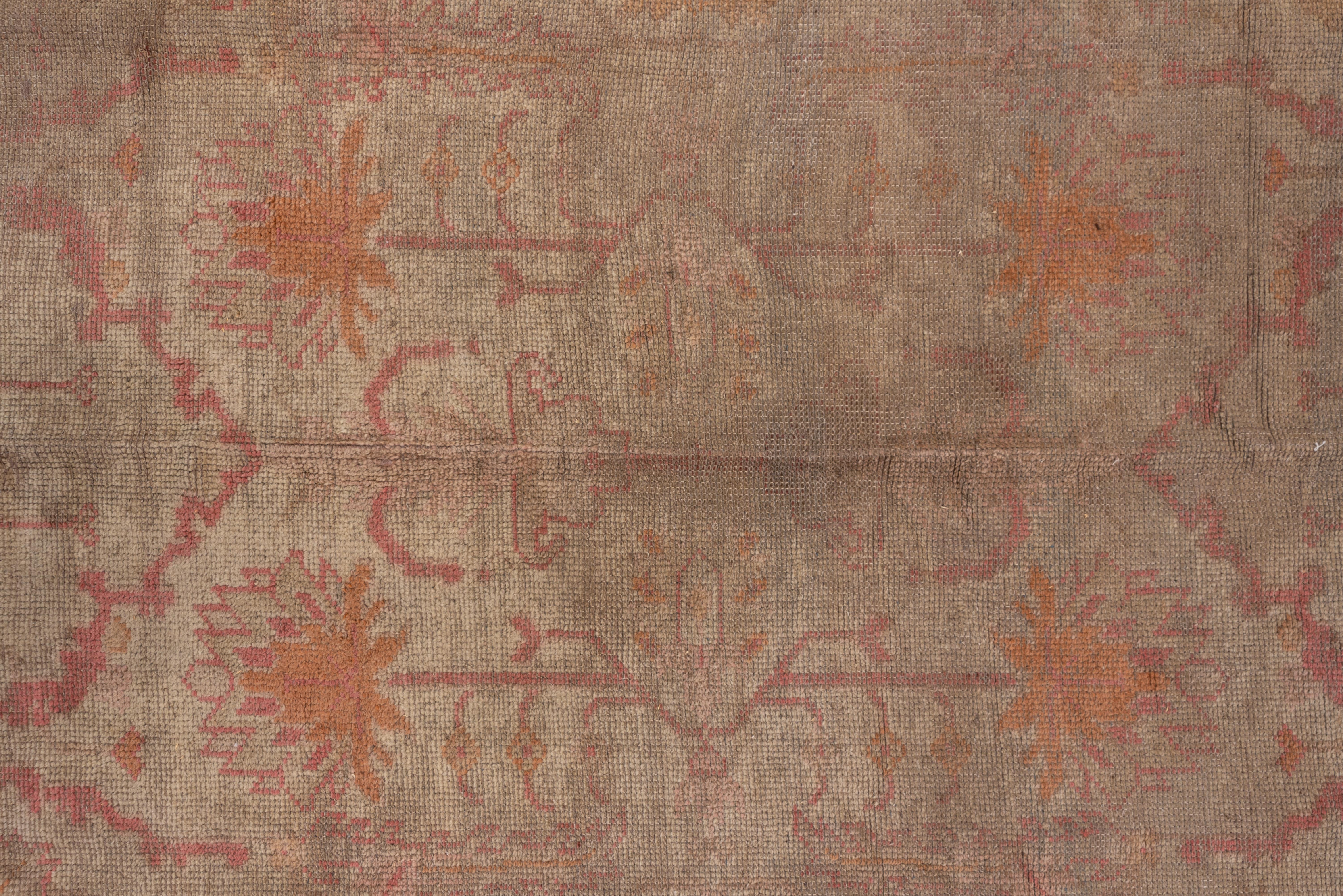 Mid-20th Century Antique Turkish Oushak Carpet, Pink Tones, Soft Palette, Soft Tones For Sale