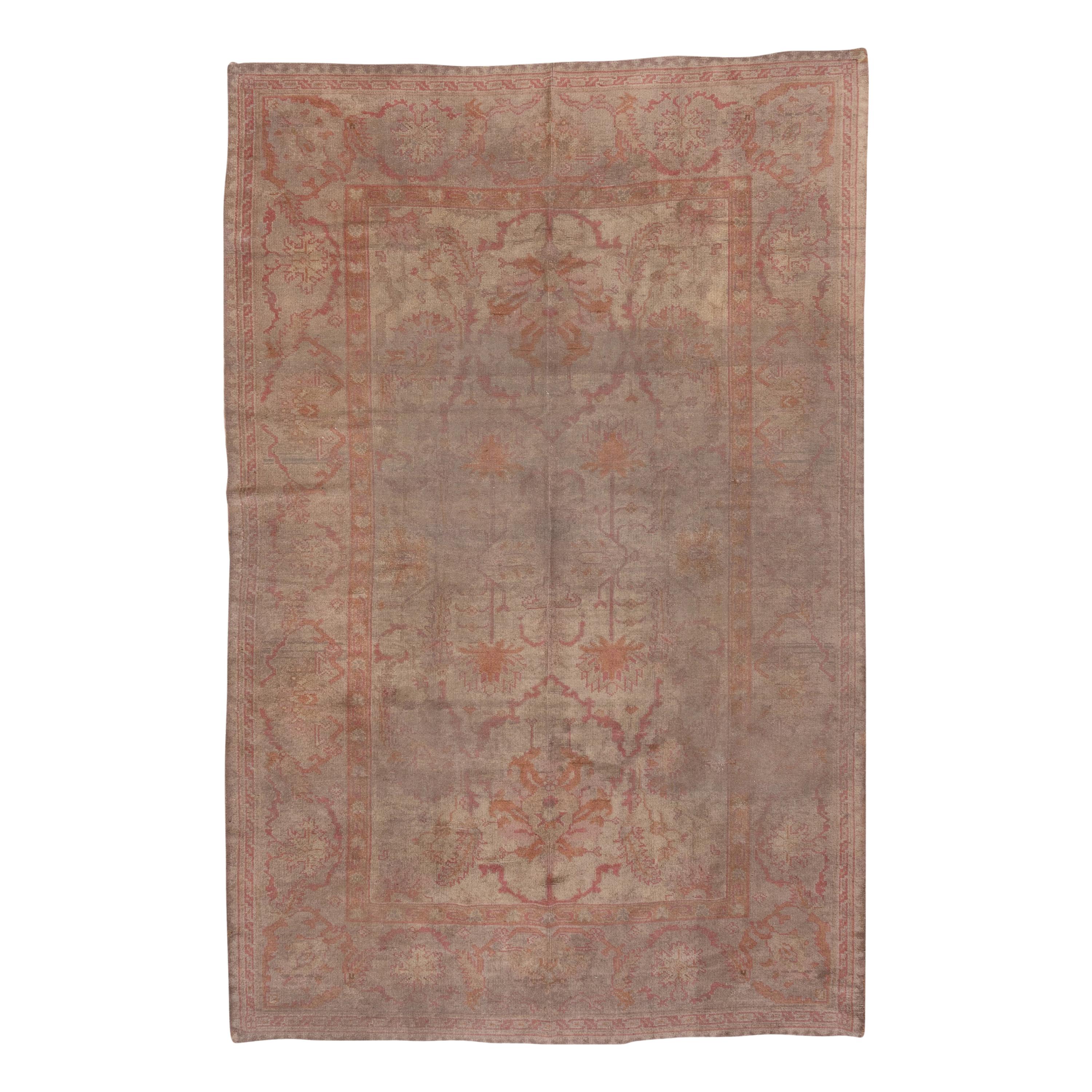 Antiker türkischer Oushak-Teppich, rosa Töne, weiche Palette, weiche Töne