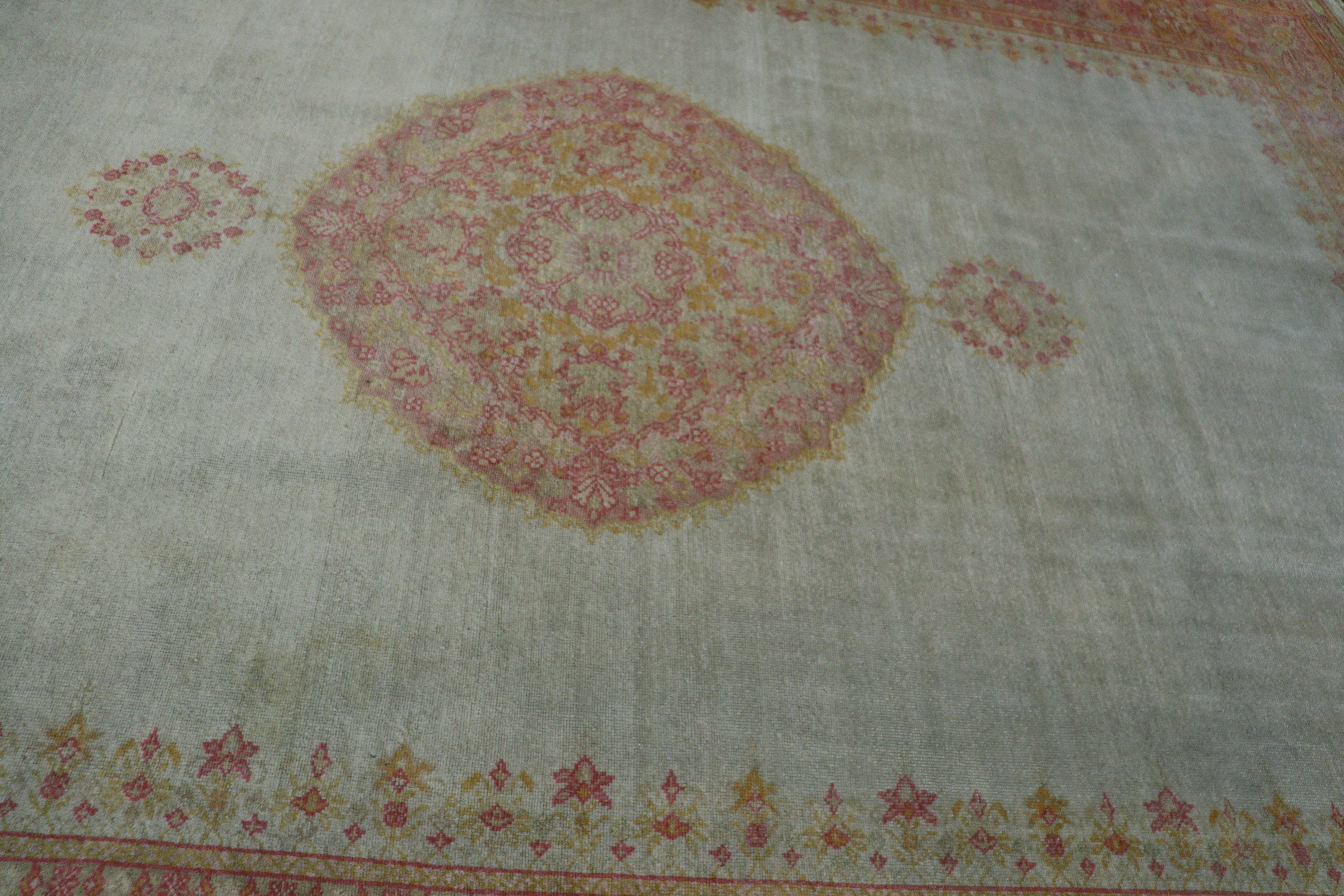 Antique Turkish Oushak Carpet, Pistachio Green For Sale 4