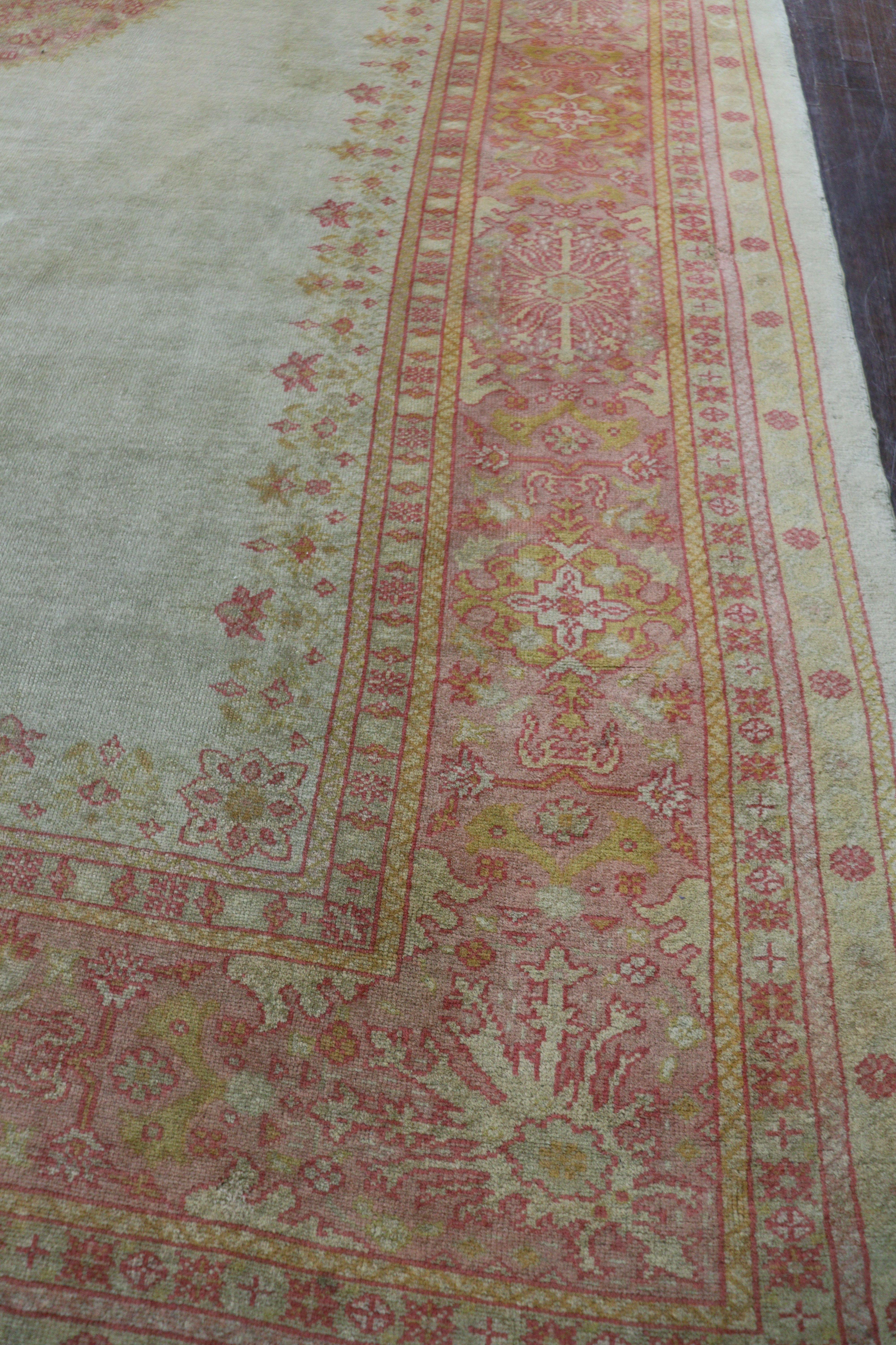 Antique Turkish Oushak Carpet, Pistachio Green For Sale 5