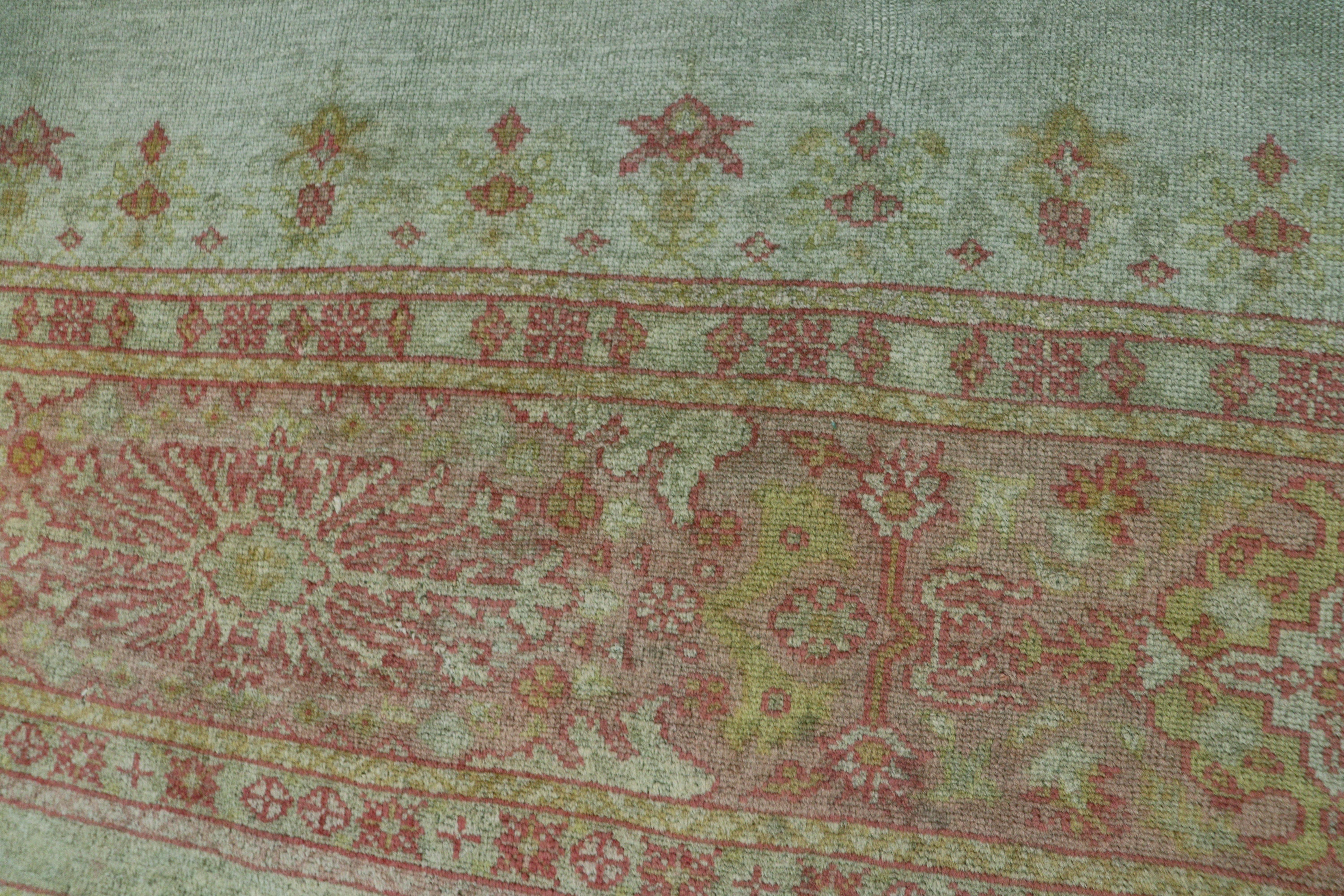 Antique Turkish Oushak Carpet, Pistachio Green For Sale 6