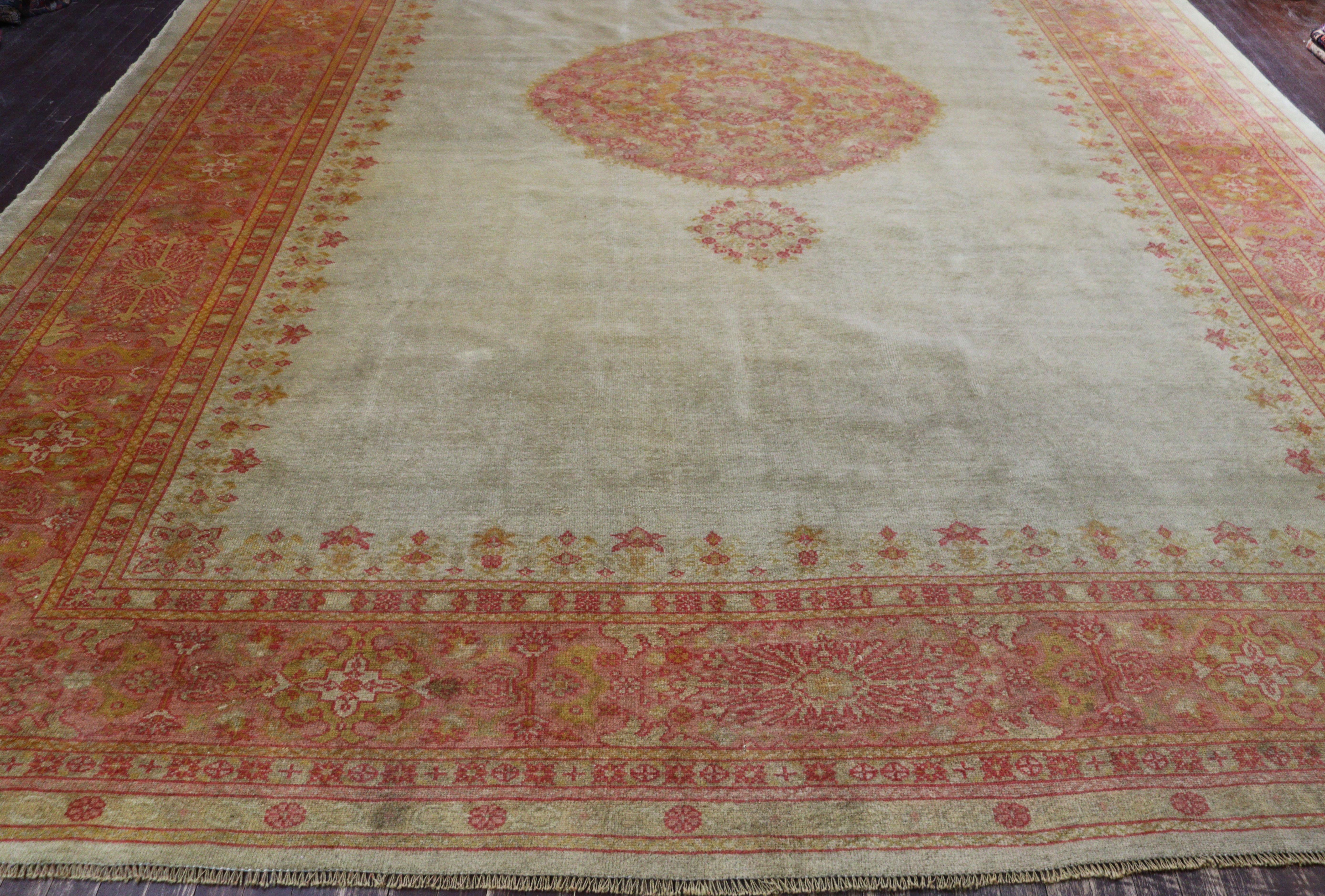 Antique Turkish Oushak Carpet, Pistachio Green For Sale 7