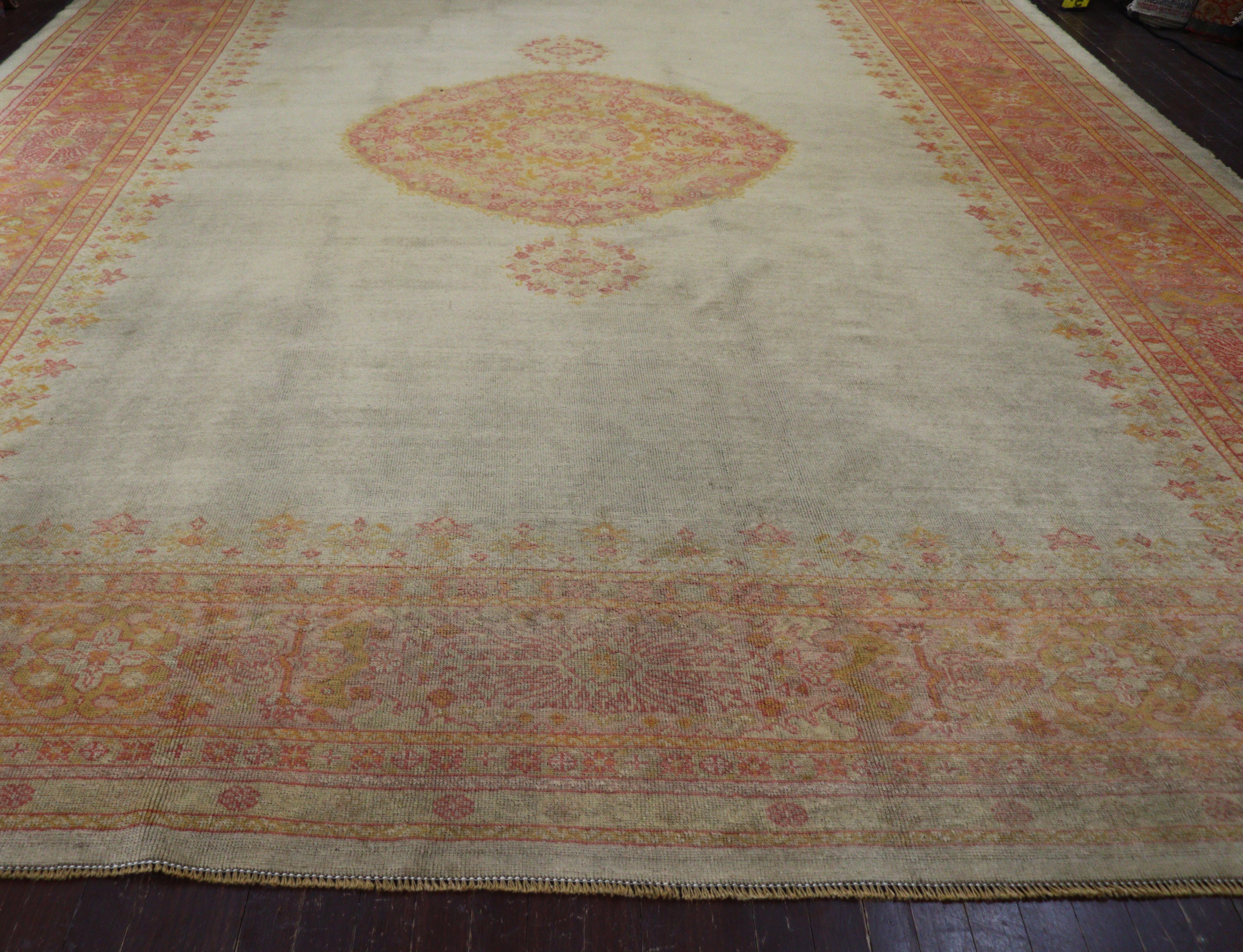 Antique Turkish Oushak Carpet, Pistachio Green For Sale 2