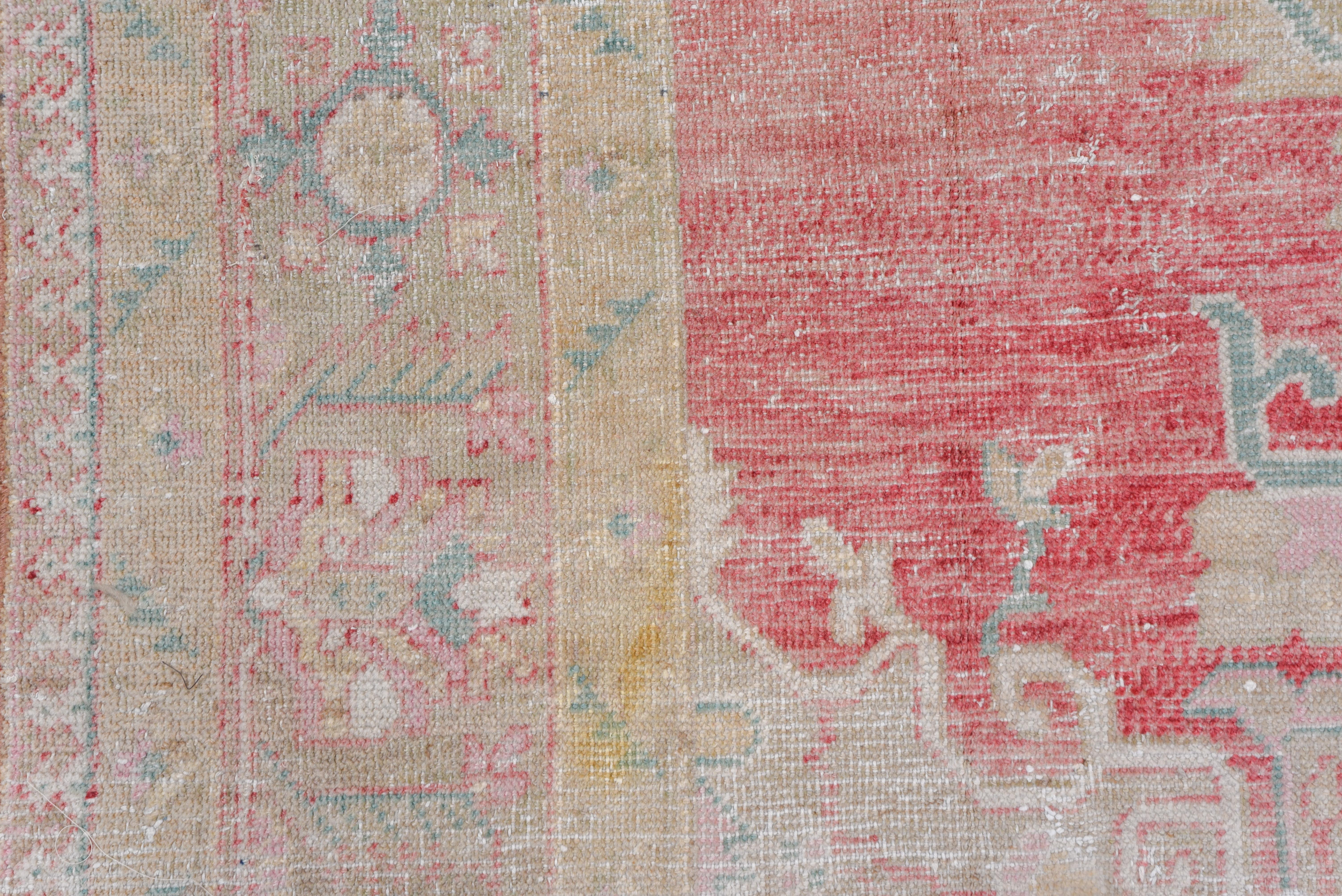 Hand-Knotted Antique Turkish Oushak Carpet, Soft Colors, Soft Red Field, circa 1920s