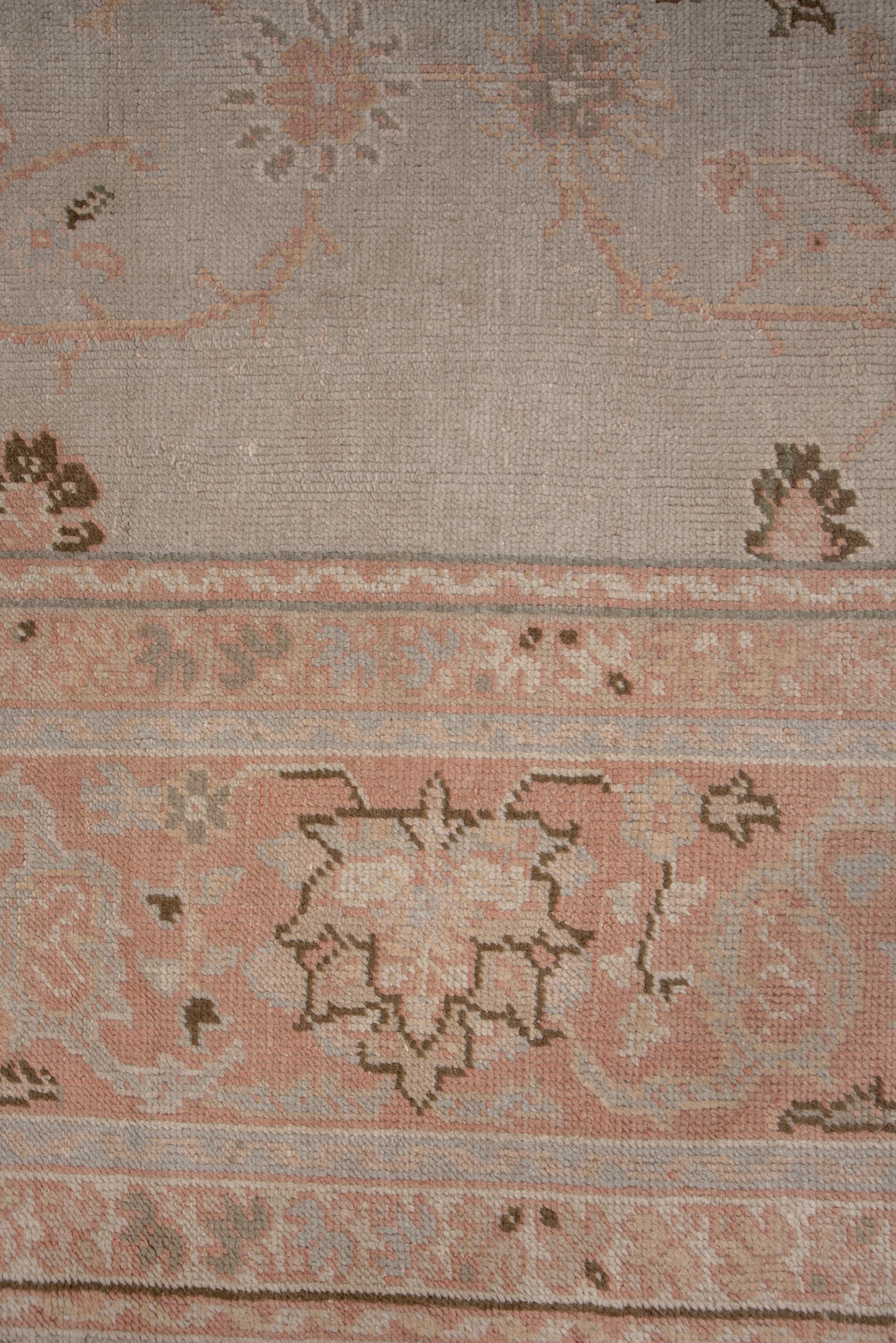 Antique Turkish Oushak Carpet, Soft Gray Field & Light Pink Borders, circa 1920s For Sale 3