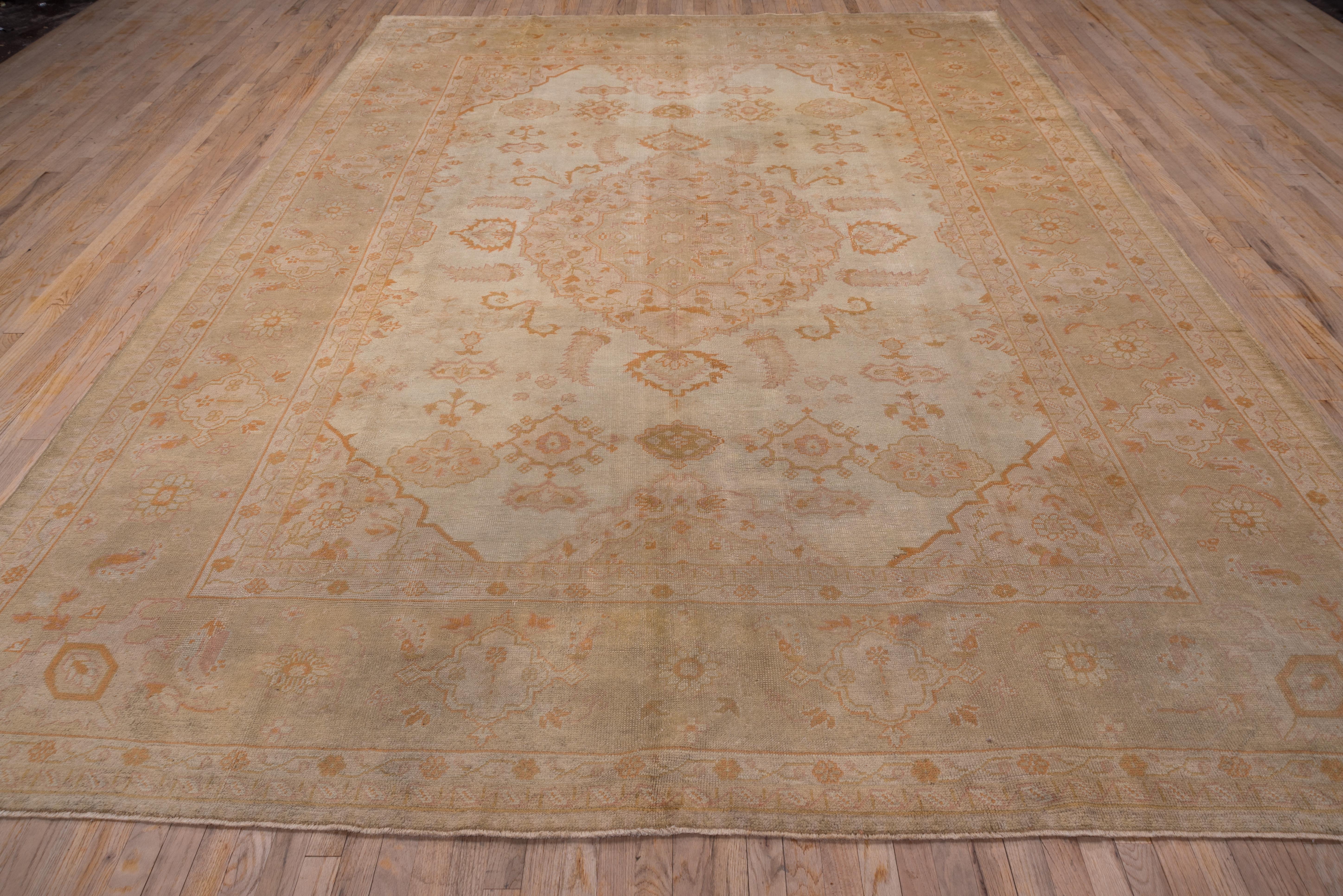 Hand-Knotted Antique Turkish Oushak Carpet, Soft Palette