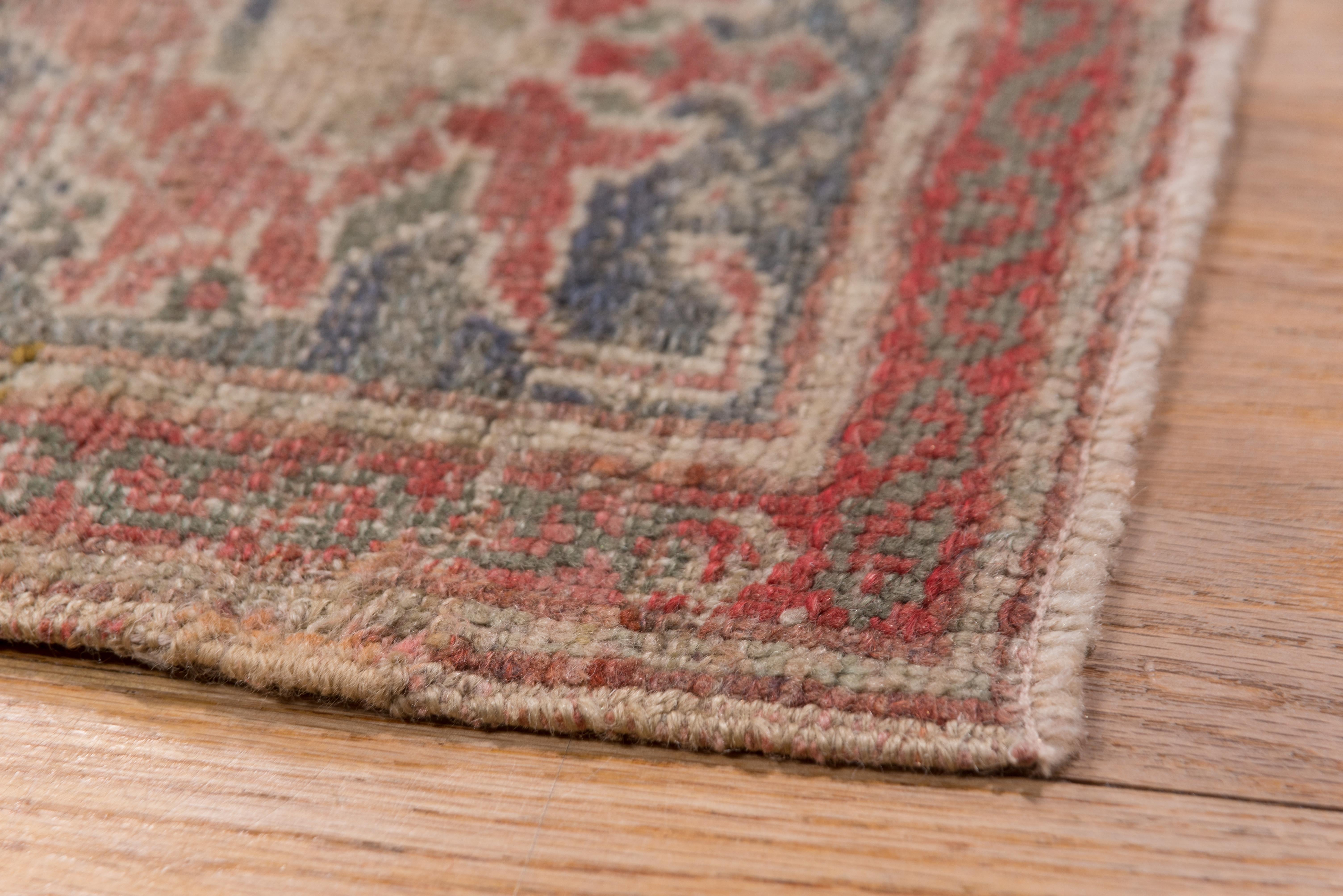 Antique Turkish Oushak Carpet, Soft Red Field, Slate Blue Borders For Sale 3