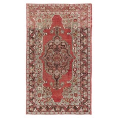 Ancien tapis turc Oushak avec médaillon en rouge doux, vert et brun