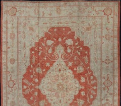 Antique Turkish Oushak Carpet With Medallion In Cream and Soft Orange