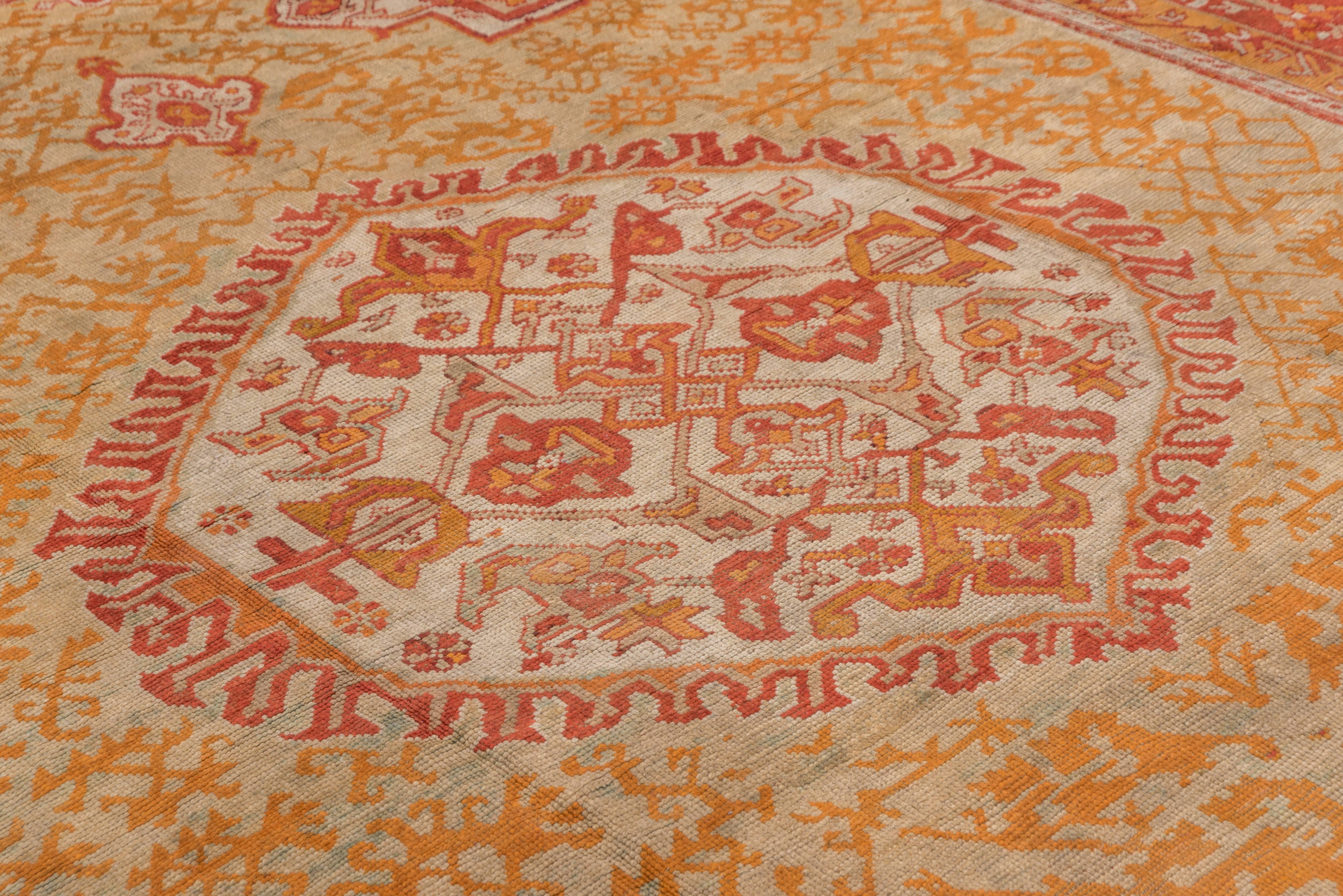 Antique Turkish Oushak Carpet, Yellow Field For Sale 4