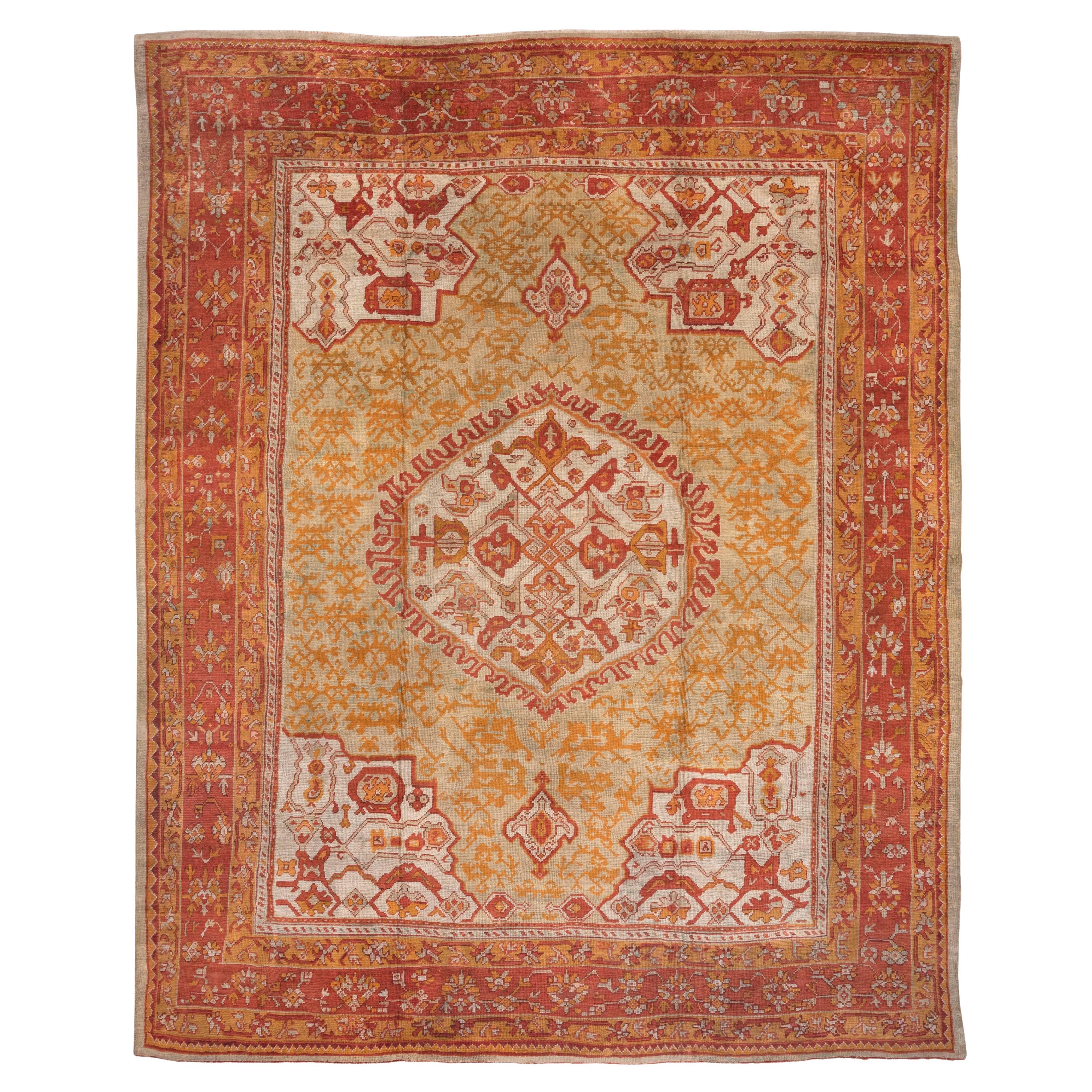 Antique Turkish Oushak Carpet, Yellow Field For Sale