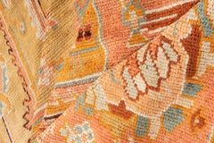 Antique Turkish Oushak Carpet, Yellow Field, Pink Borders, Colorful Border